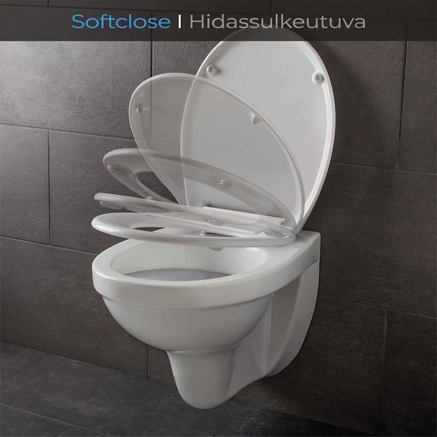 Celesto WC-istuimen kansi O-muoto, hidastettu sulkeutuminen, antibakteerinen 