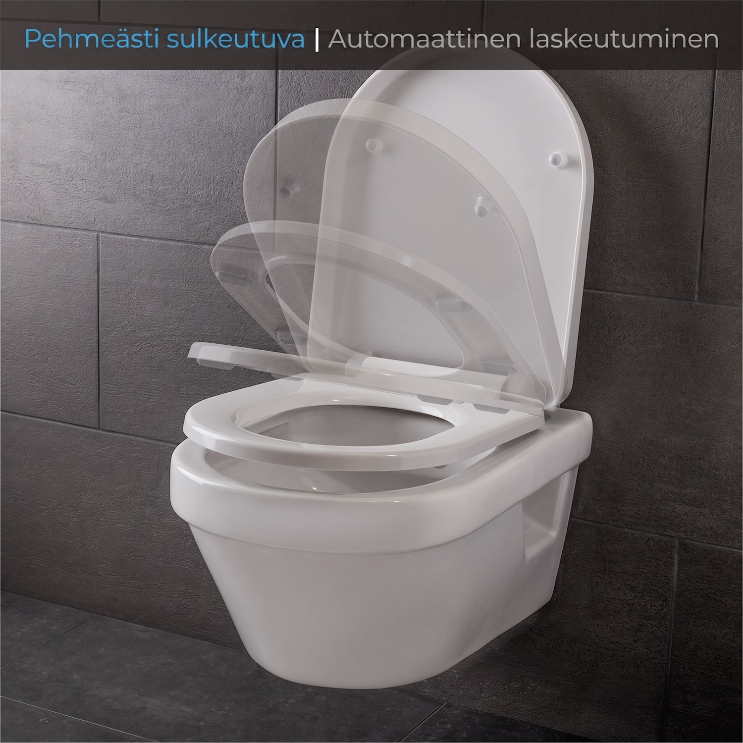Senzano WC-istuimen kansi D-muoto, pehmeästi sulkeutuva, antibakteerinen 