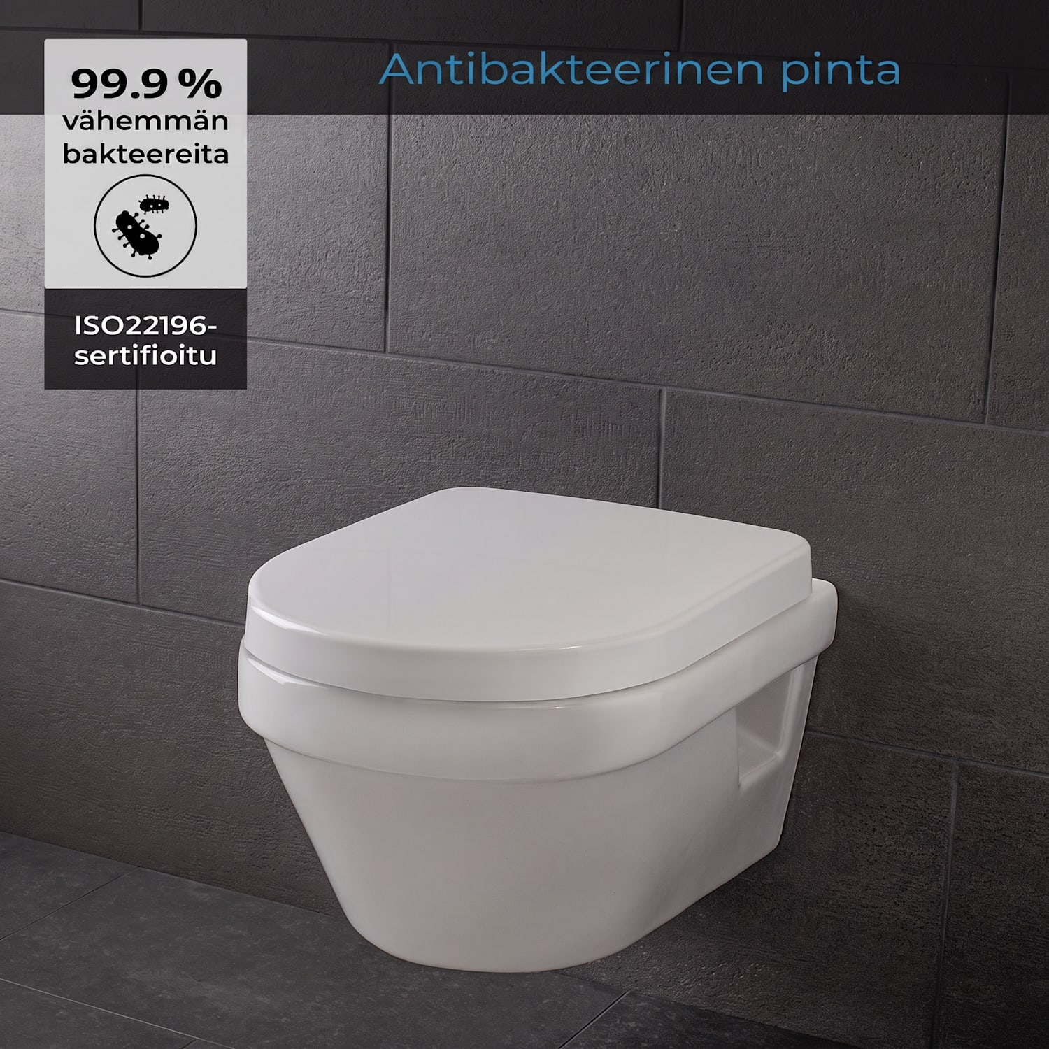 Senzano WC-istuimen kansi D-muoto, pehmeästi sulkeutuva, antibakteerinen 