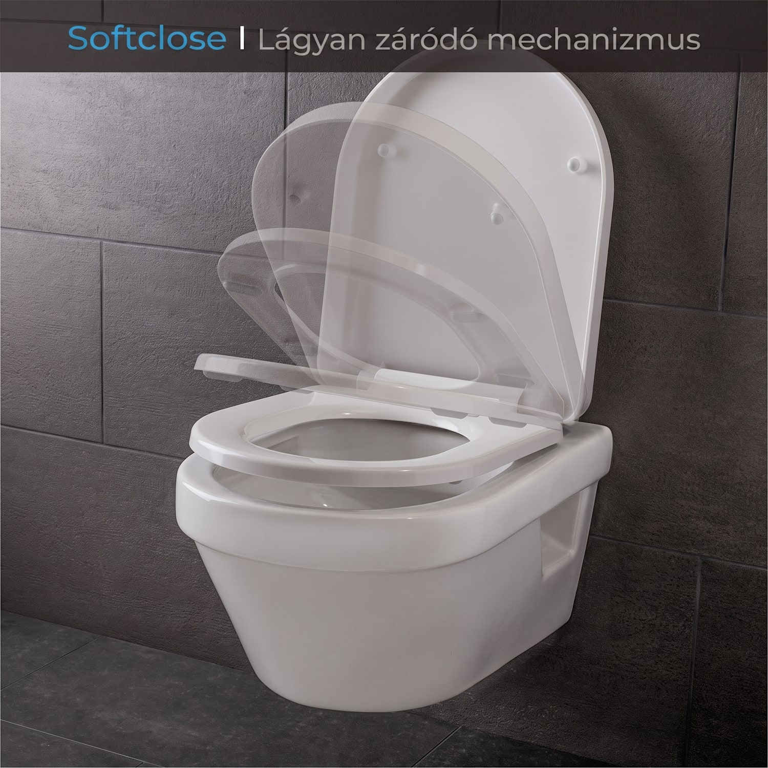 Senzano, WC-ülőke, D-alak, automatikus lecsukódás, antibakteriális, fehér 