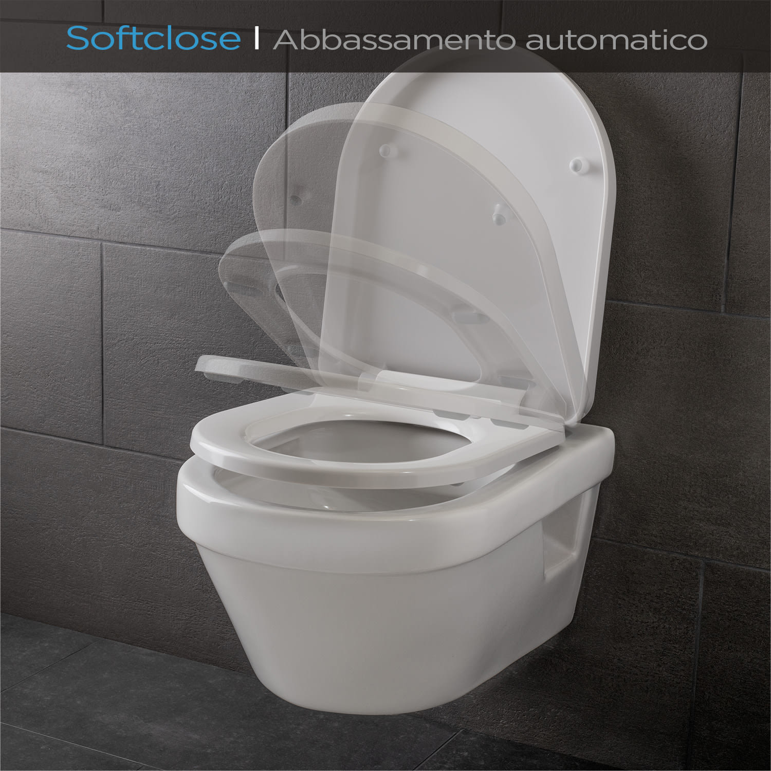 Senzano, Tavoletta per WC, Forma a D, Abbassamento Automatico, Antibatterica 
