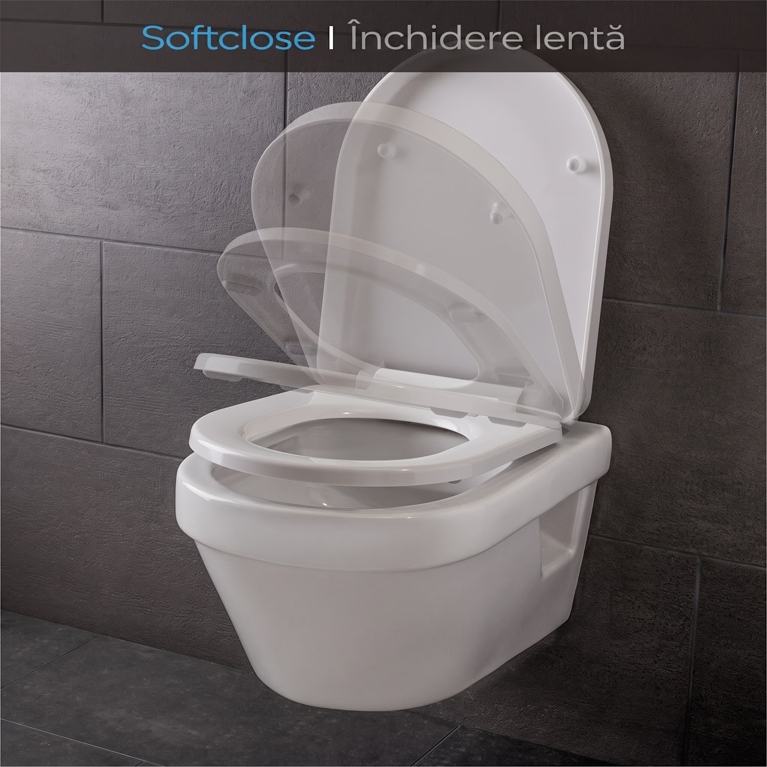 Senzano, scaun de toaletă, în formă de D, pliabil automat, antibacterian, alb 
