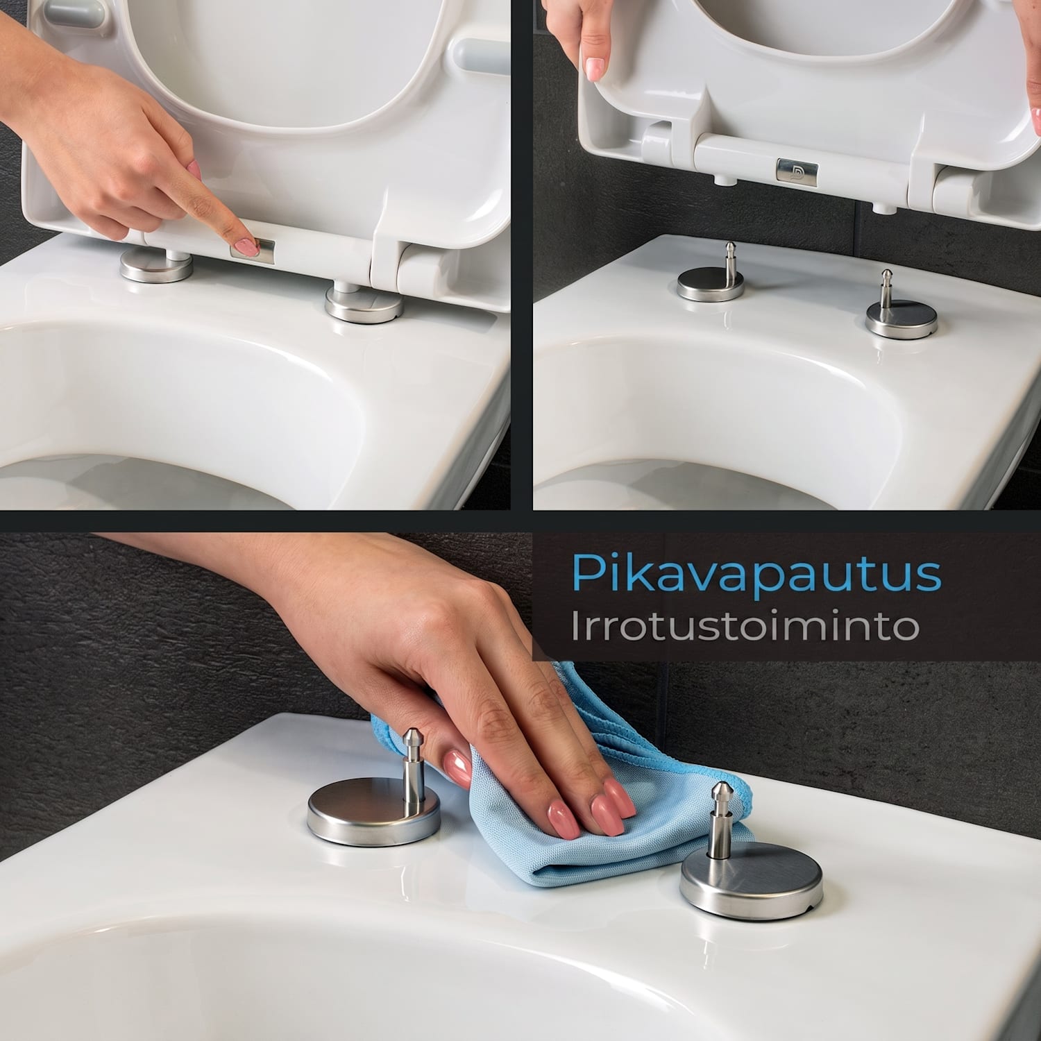 Lamera WC-istuimen kansi, kulmikas muoto, pehmeästi sulkeutuva, antibakteerinen 