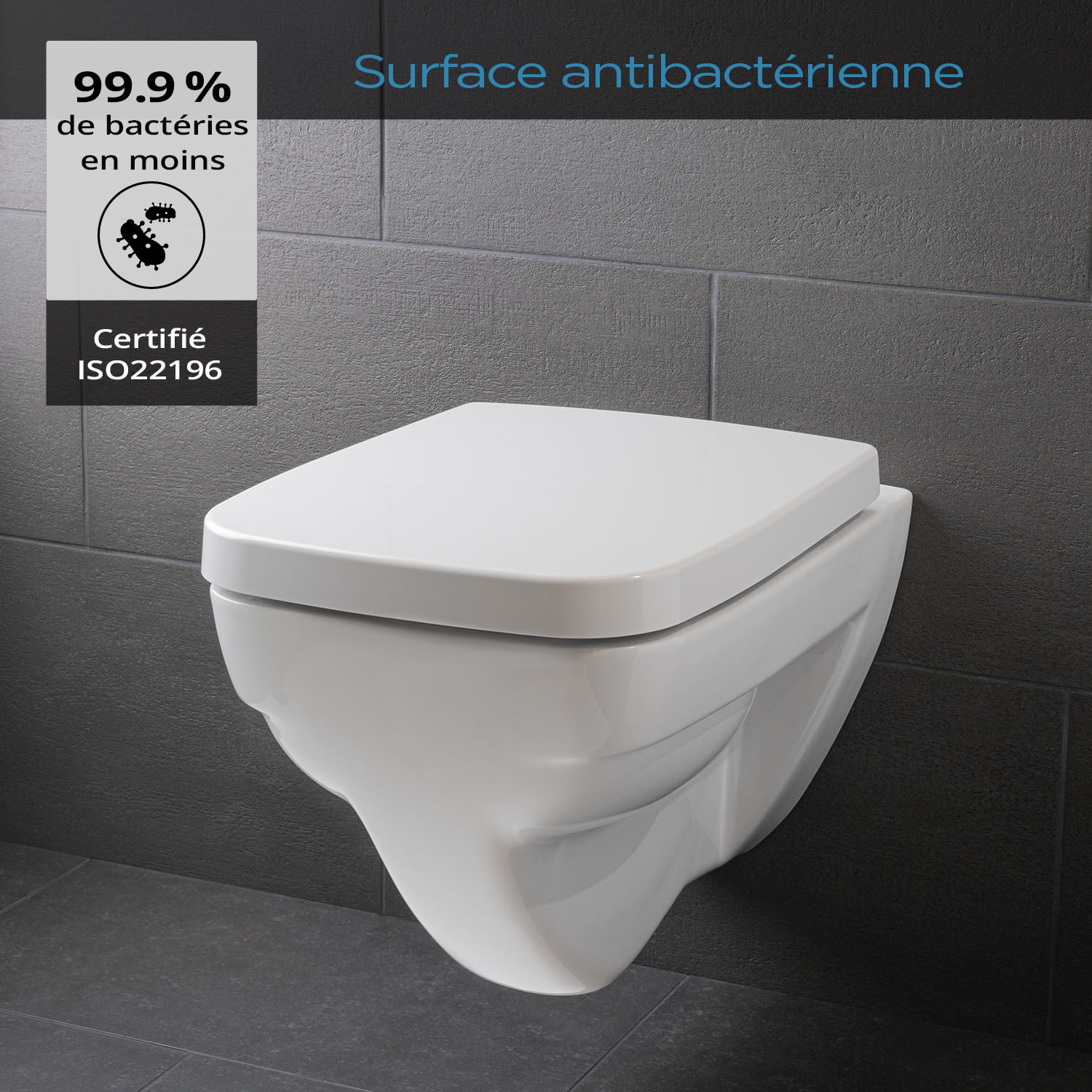 Dombach Lamera Abattant WC avec Frein de Chute - Premium - Siège de Toilette Antibactérien - Forme rectangulaire 