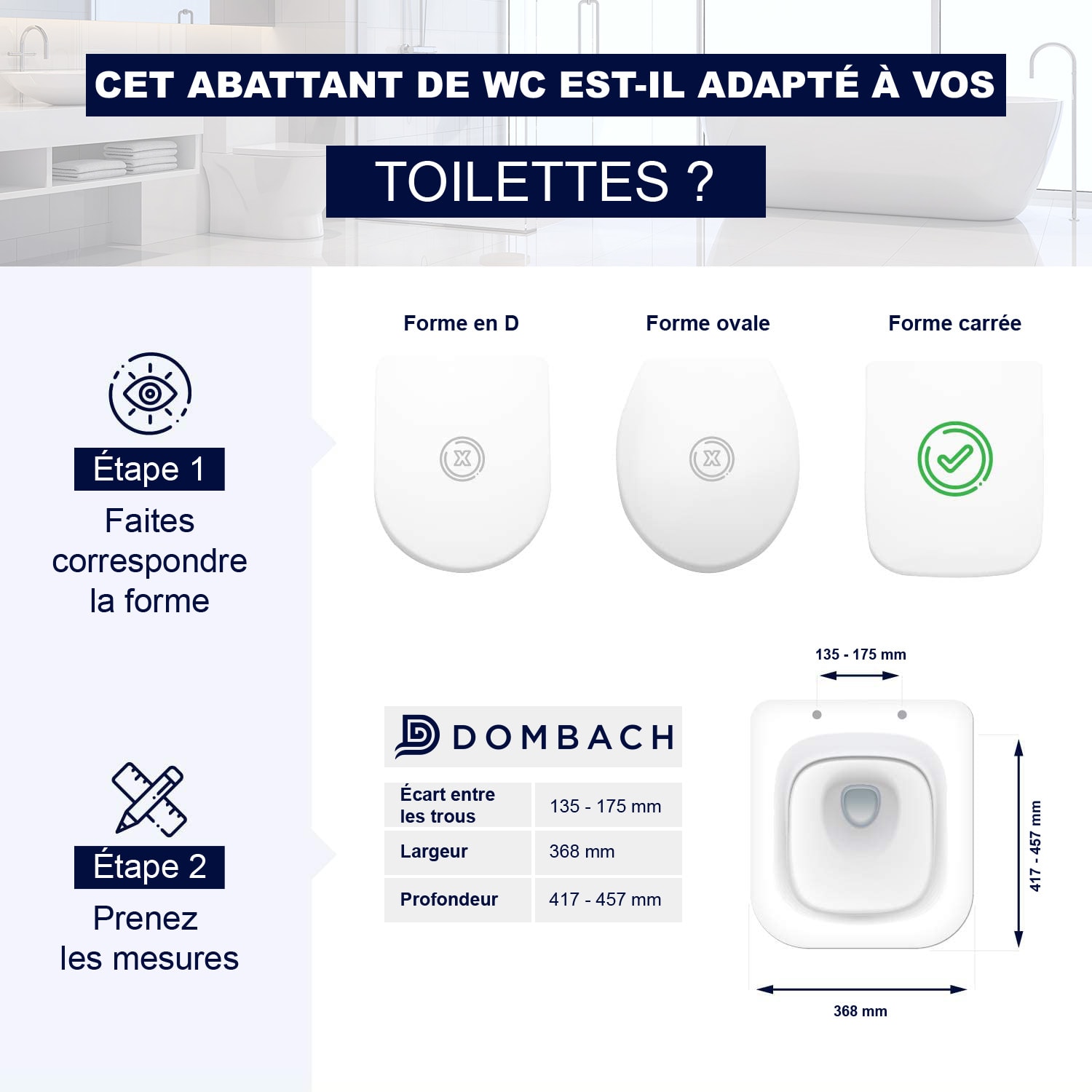 Dombach Lamera Abattant WC avec Frein de Chute - Premium - Siège de Toilette Antibactérien - Forme rectangulaire 
