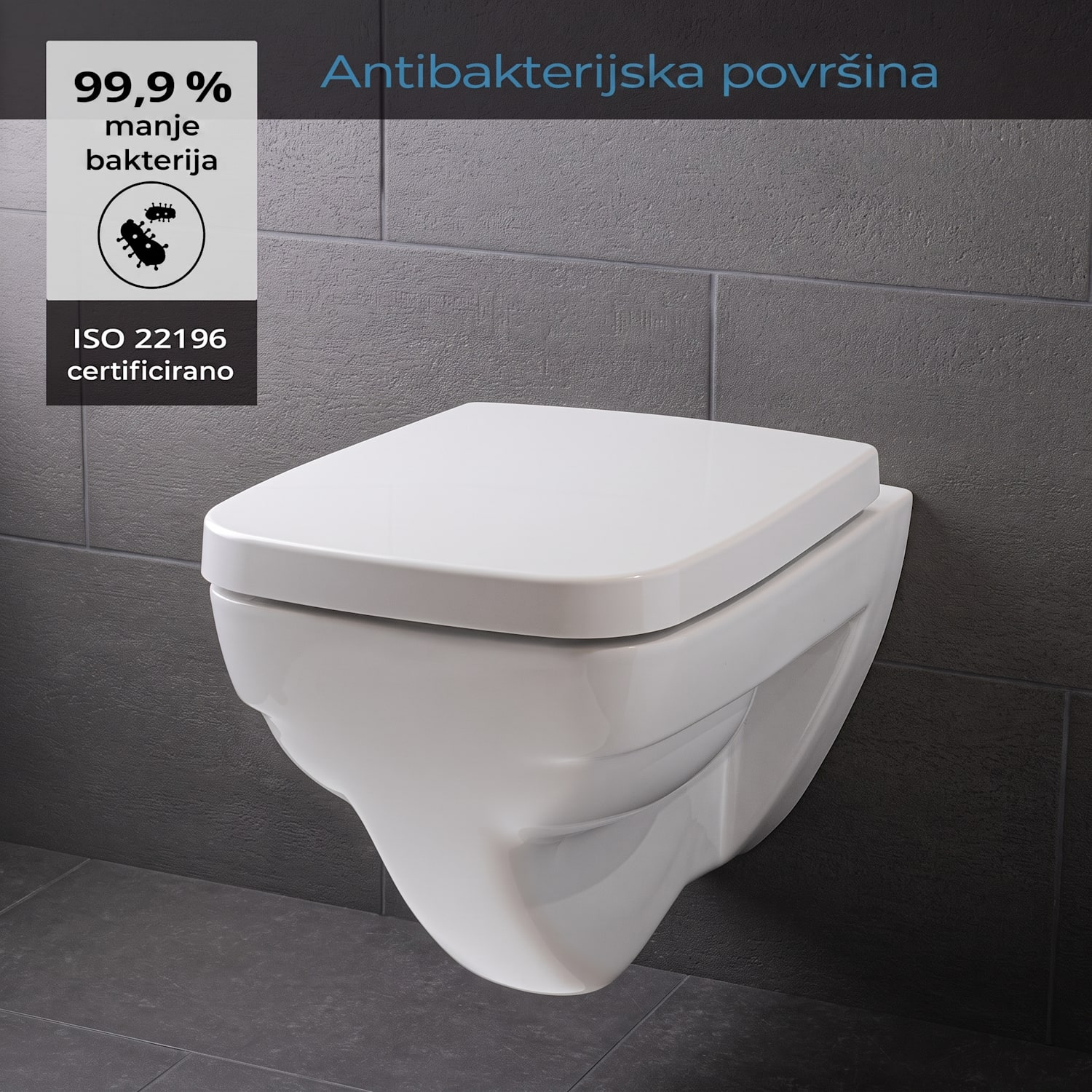 Lamera, daska za toalet, četvrtastog oblika, automatsko preklapanje, antibakterijska, bijela 