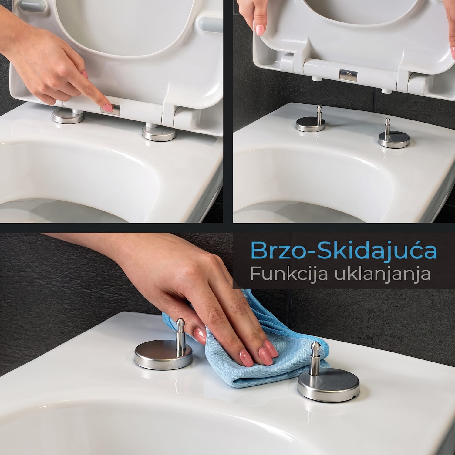 Lamera, daska za toalet, četvrtastog oblika, automatsko preklapanje, antibakterijska, bijela 