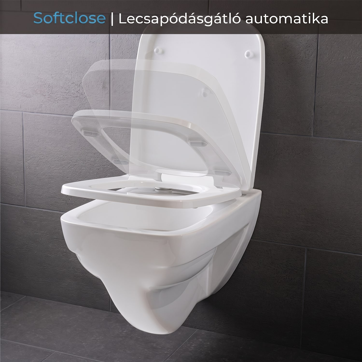 Lamera, WC-ülőke, négyzet alakú, automatikus lecsukódás, antibakteriális, fehér 