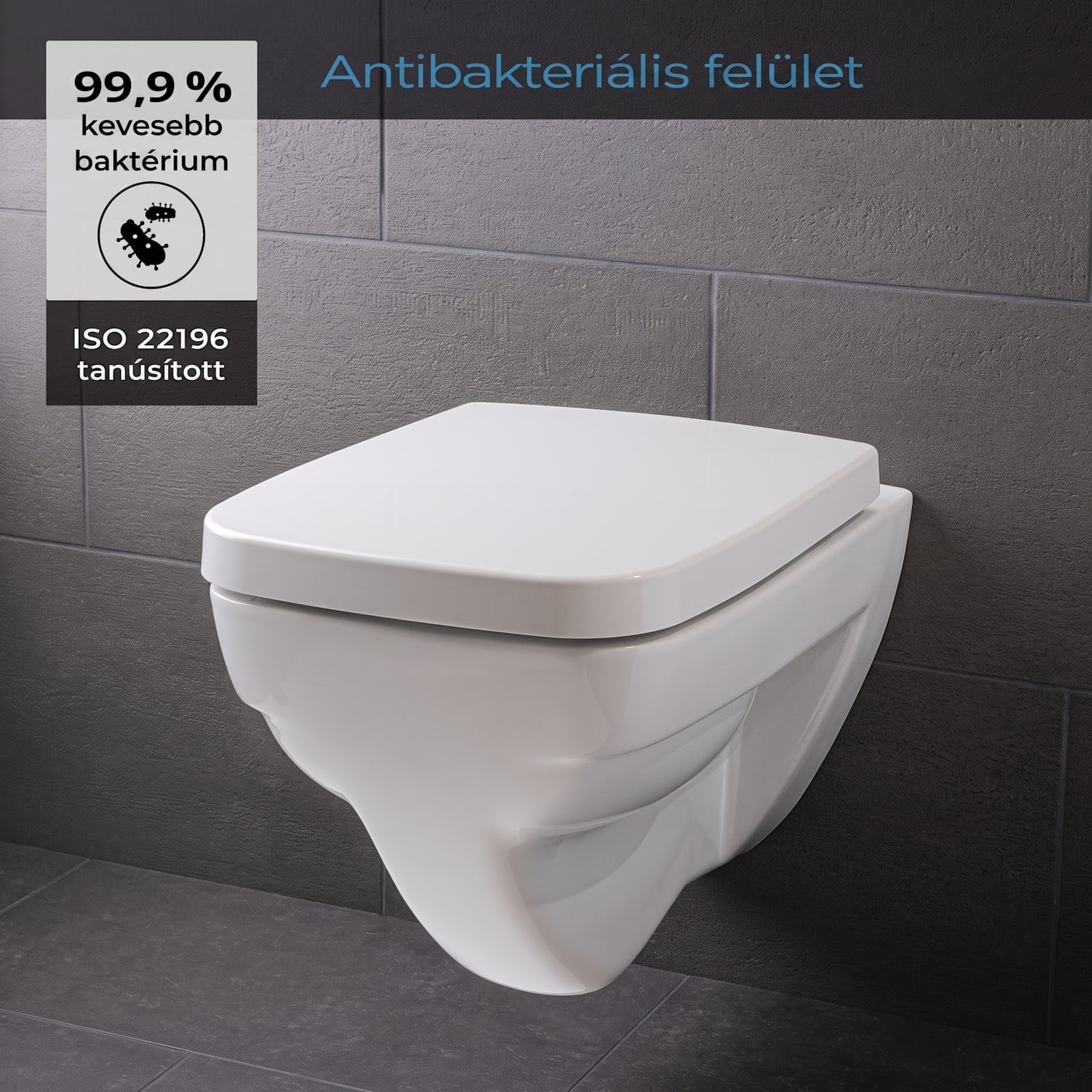 Lamera, WC-ülőke, négyzet alakú, automatikus lecsukódás, antibakteriális, fehér 