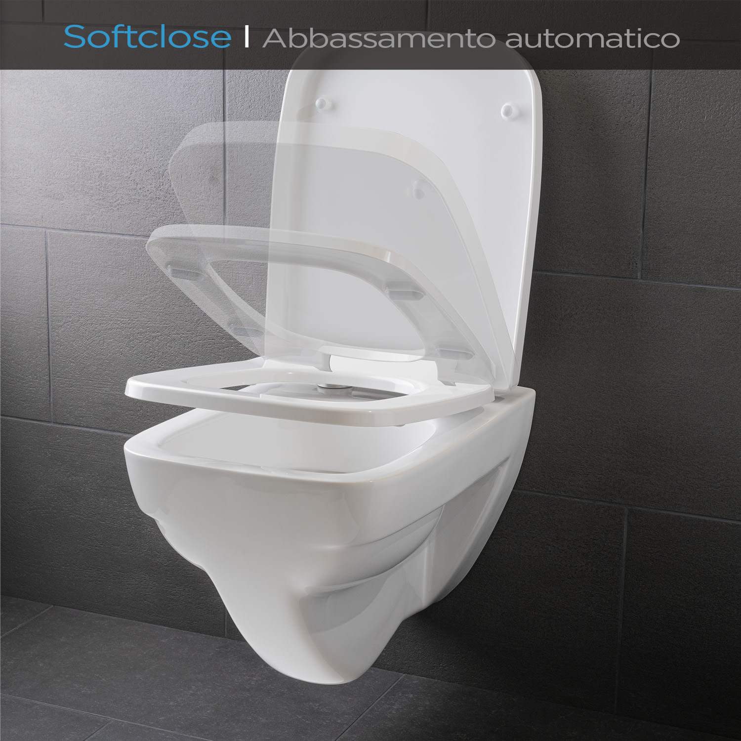 Lamera, Tavoletta per WC, Forma Squadrata, Abbassamento Automatico, Antibatterica 