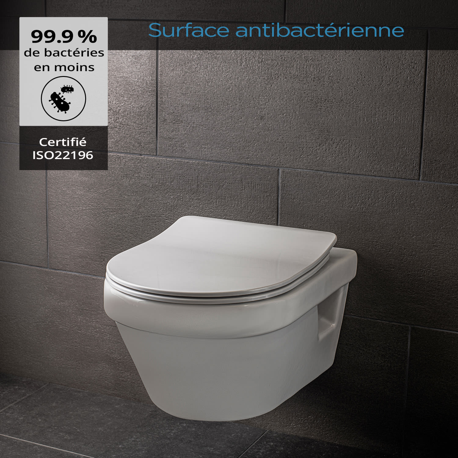 Dombach Aliano - Abattant WC avec Frein de Chute - Premium - Siège de Toilette Antibactérien - Forme en D 