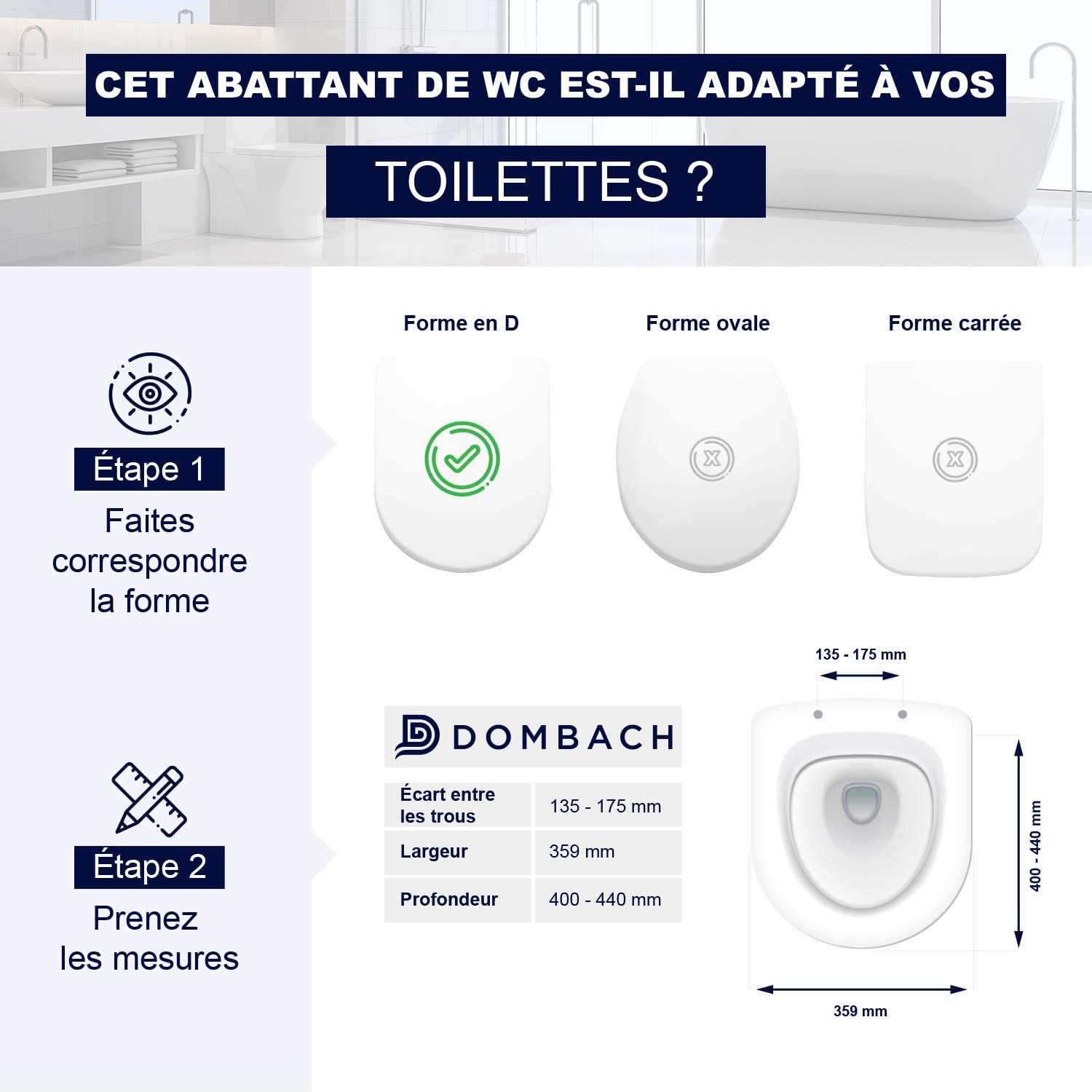 Dombach Aliano - Abattant WC avec Frein de Chute - Premium - Siège de Toilette Antibactérien - Forme en D 