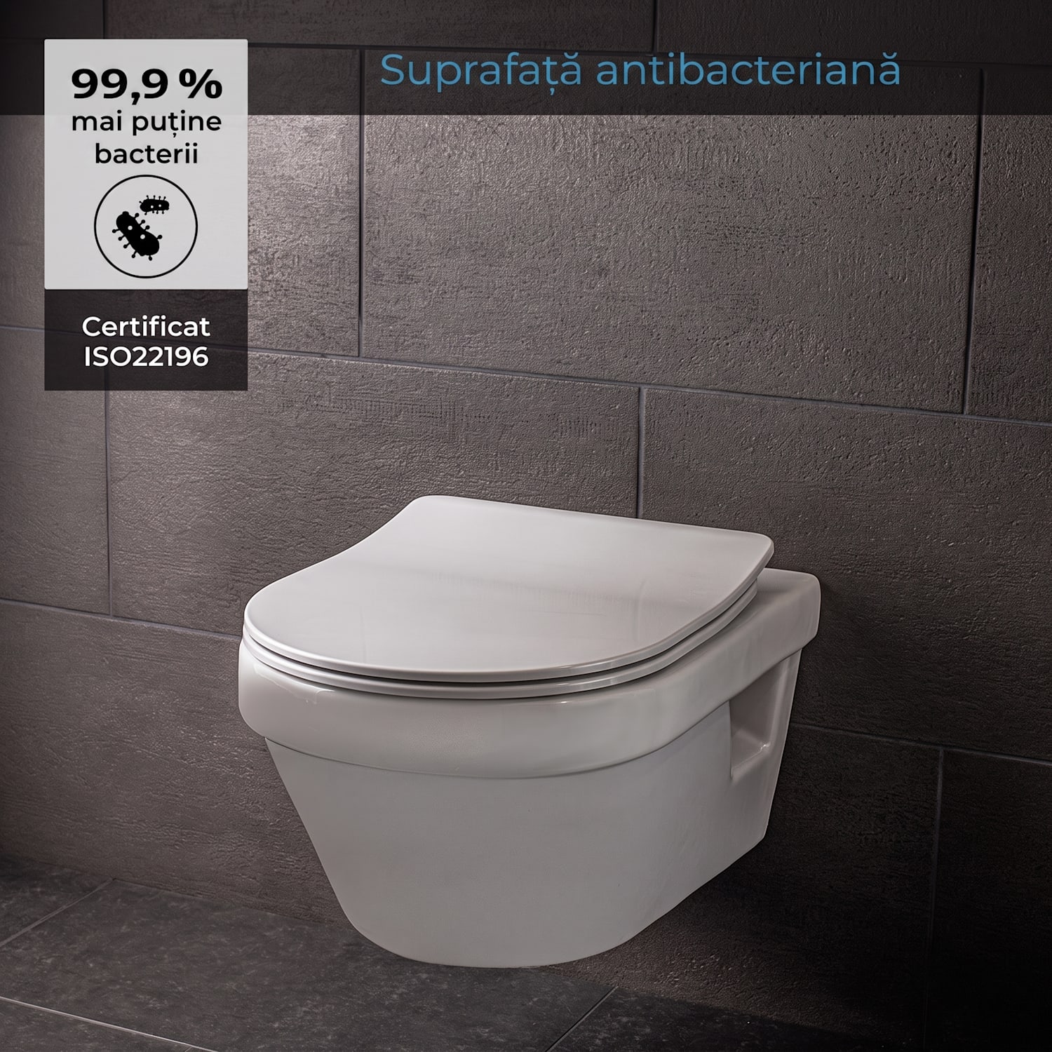 Aliano, scaun de toaletă, în formă de D, pliabil automat, antibacterian, alb 