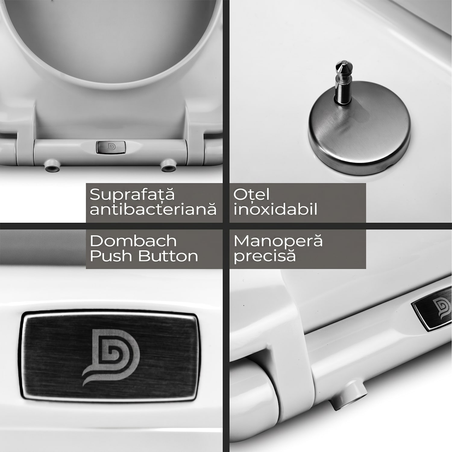 Aliano, scaun de toaletă, în formă de D, pliabil automat, antibacterian, alb 