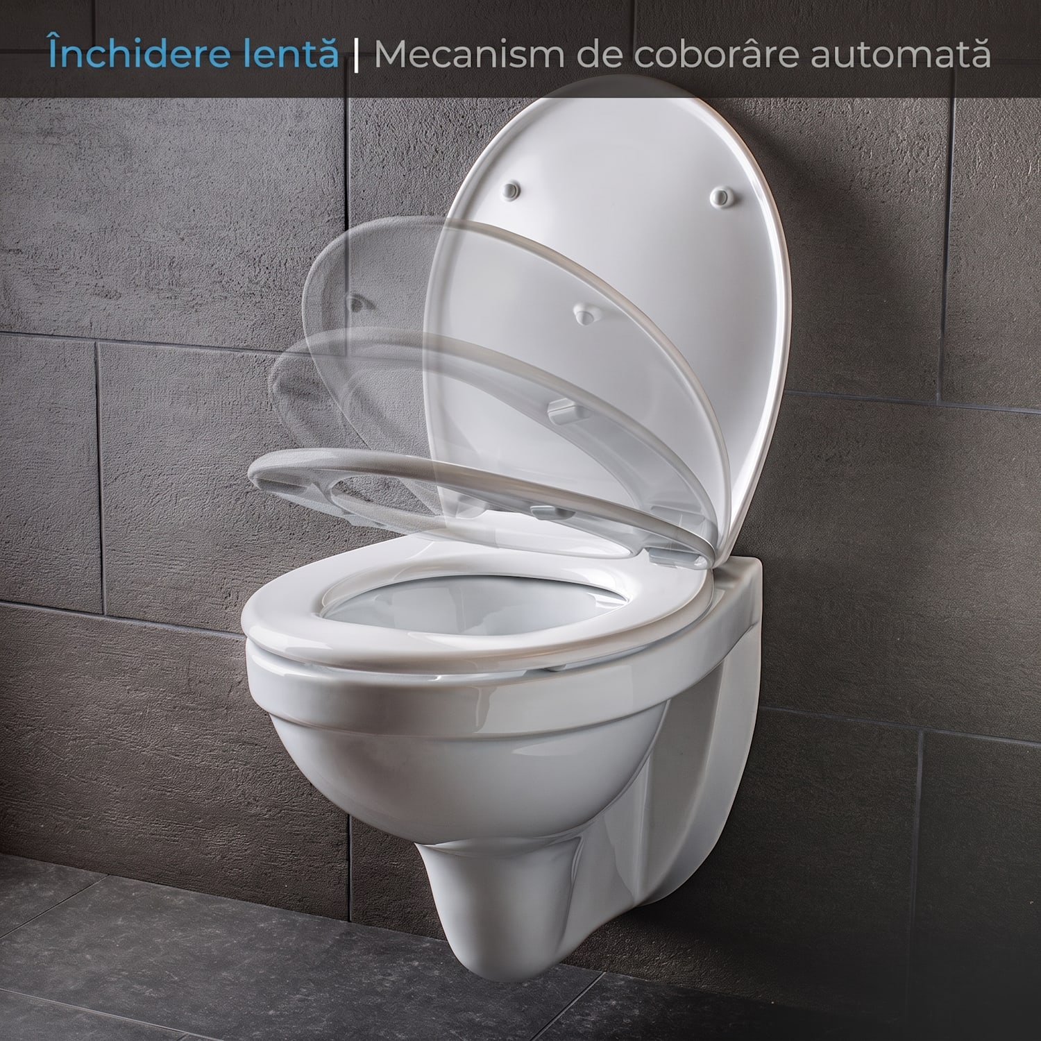 Kaiana, scaun de toaletă, în formă de O, pliabil automat, antibacterian, alb 