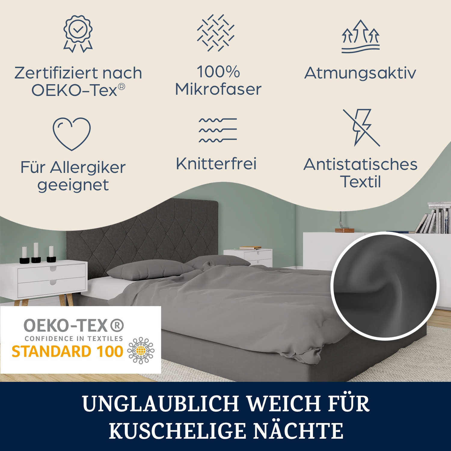 Soft Wonder-Edition Set di 2 Federe da 40x80 cm Microfibra Grigio scuro