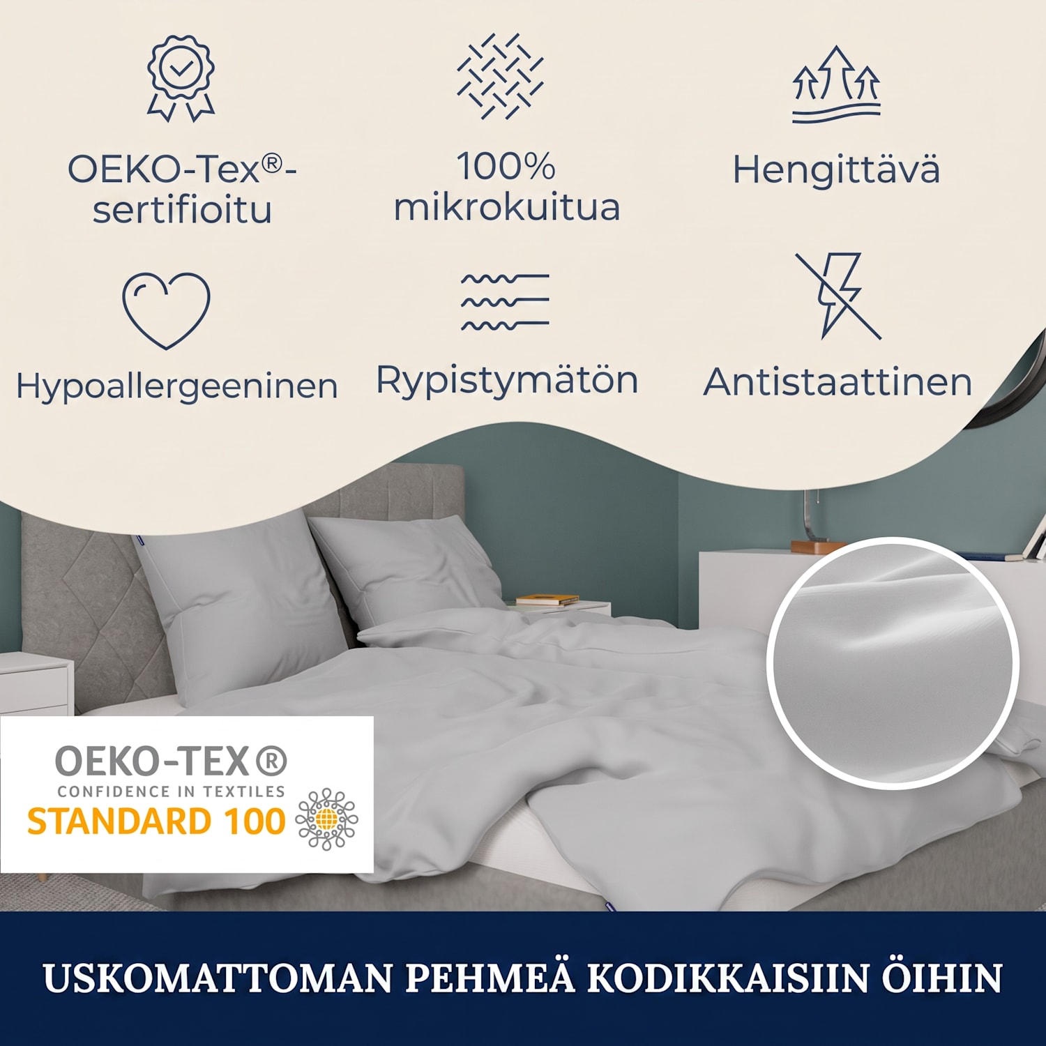 Traumwolle, puuvillaflanellipussilakana, 155 x 220 cm Vaaleanharmaa
