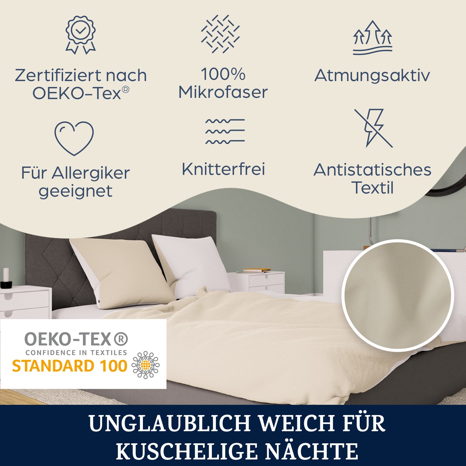 Soft Wonder-Edition, biancheria da letto, 155x200 cm Crema vintage