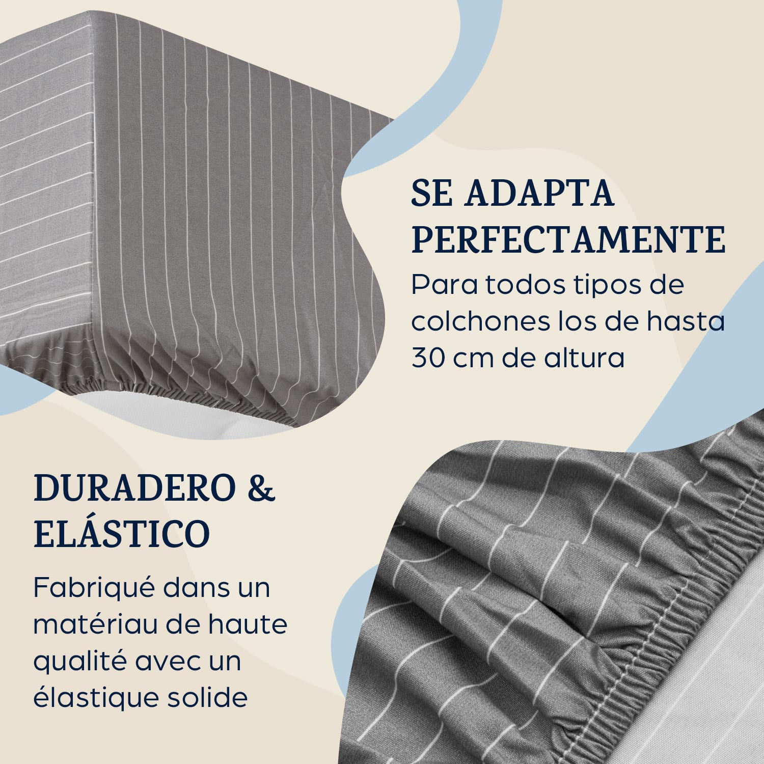 Sábana bajera Soft Wonder-Edition 180-200 x 200 cm microfibra Gris/Blanco A Rayas