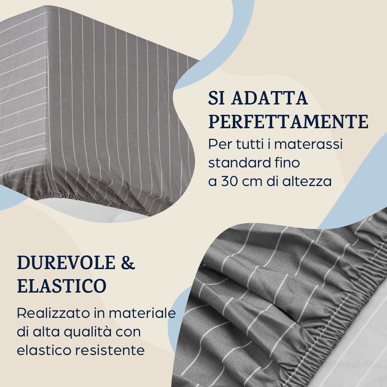 Soft Wonder-Edition, lenzuolo con angoli, 180-200 x 200 cm, microfibra Grigio / Bianco A Strisce