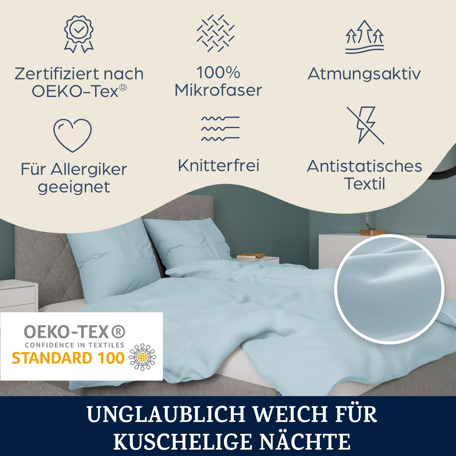 Traumwolle Biber-Bettwäsche 200x200 cm Hellblau