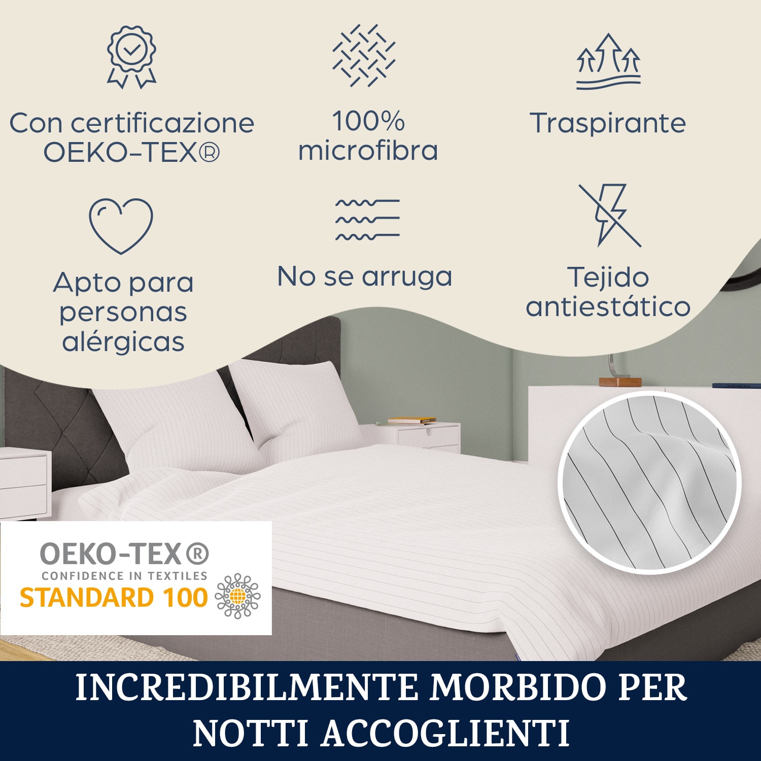 Soft Wonder-Edition, biancheria da letto, 155x200 cm Bianco / Grigio A Strisce