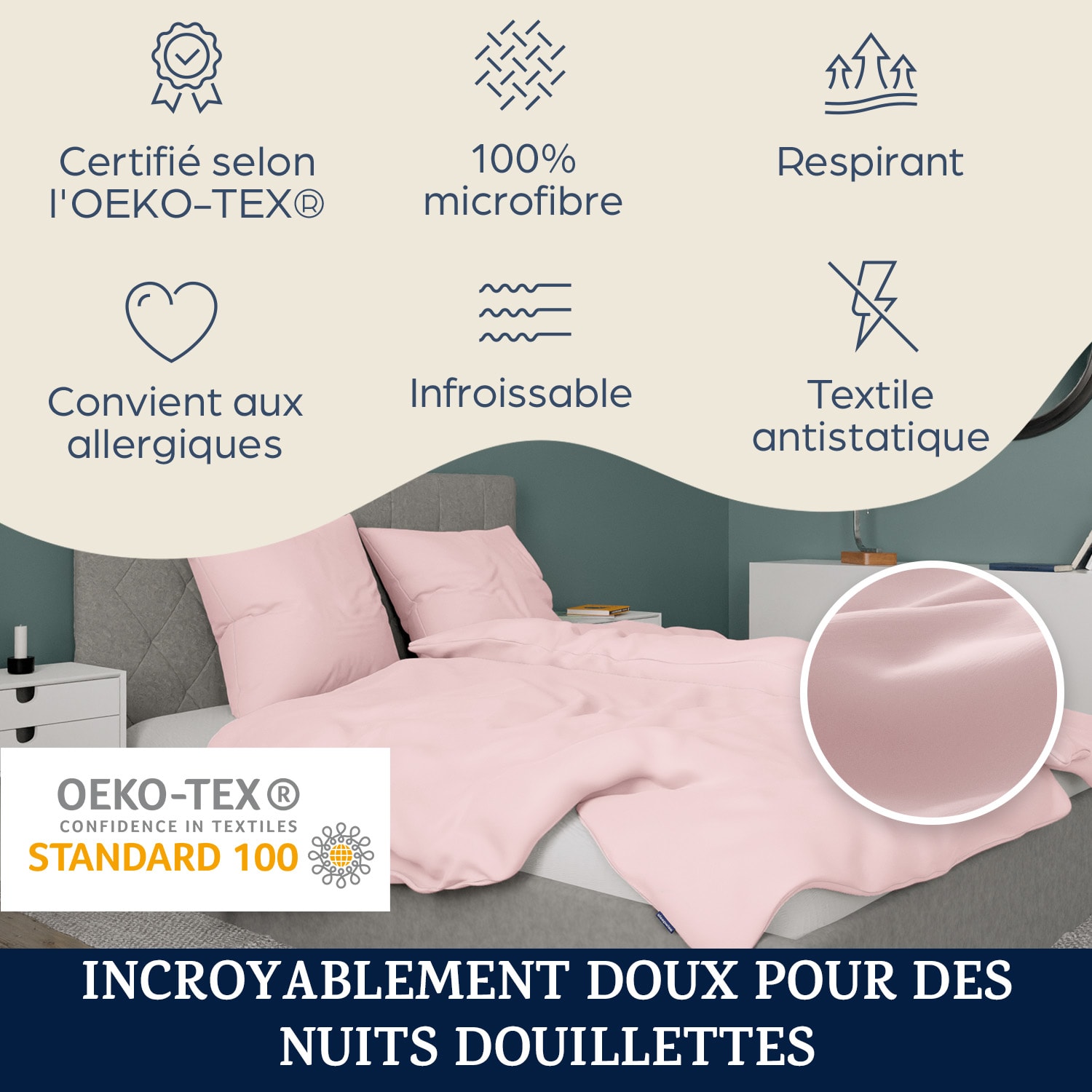Traumwolle Parure de lit en coton Biber 155x200 cm Rose