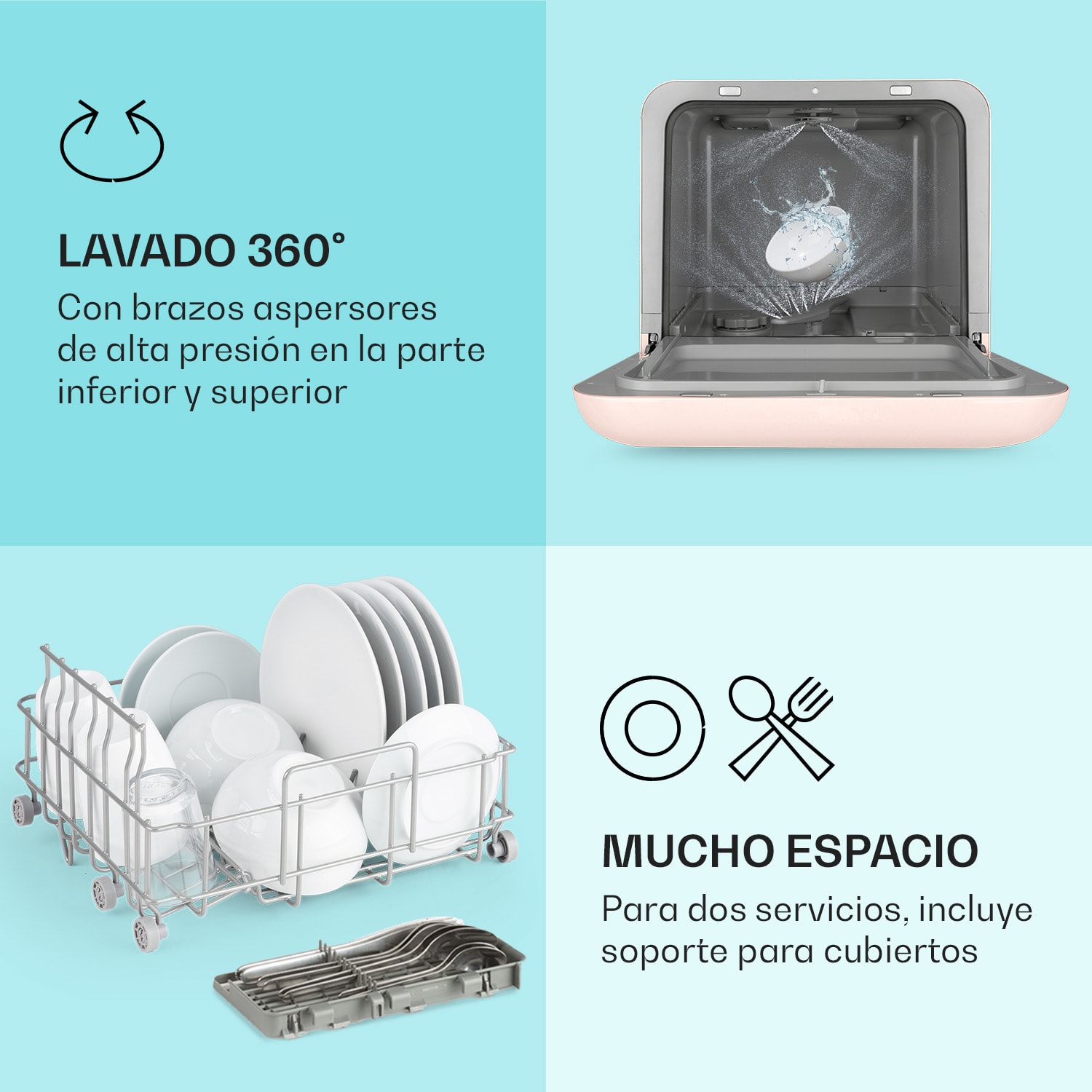 Lavavajillas Aquatica de libre instalación 2 cubiertos 860W Rosa Suave
