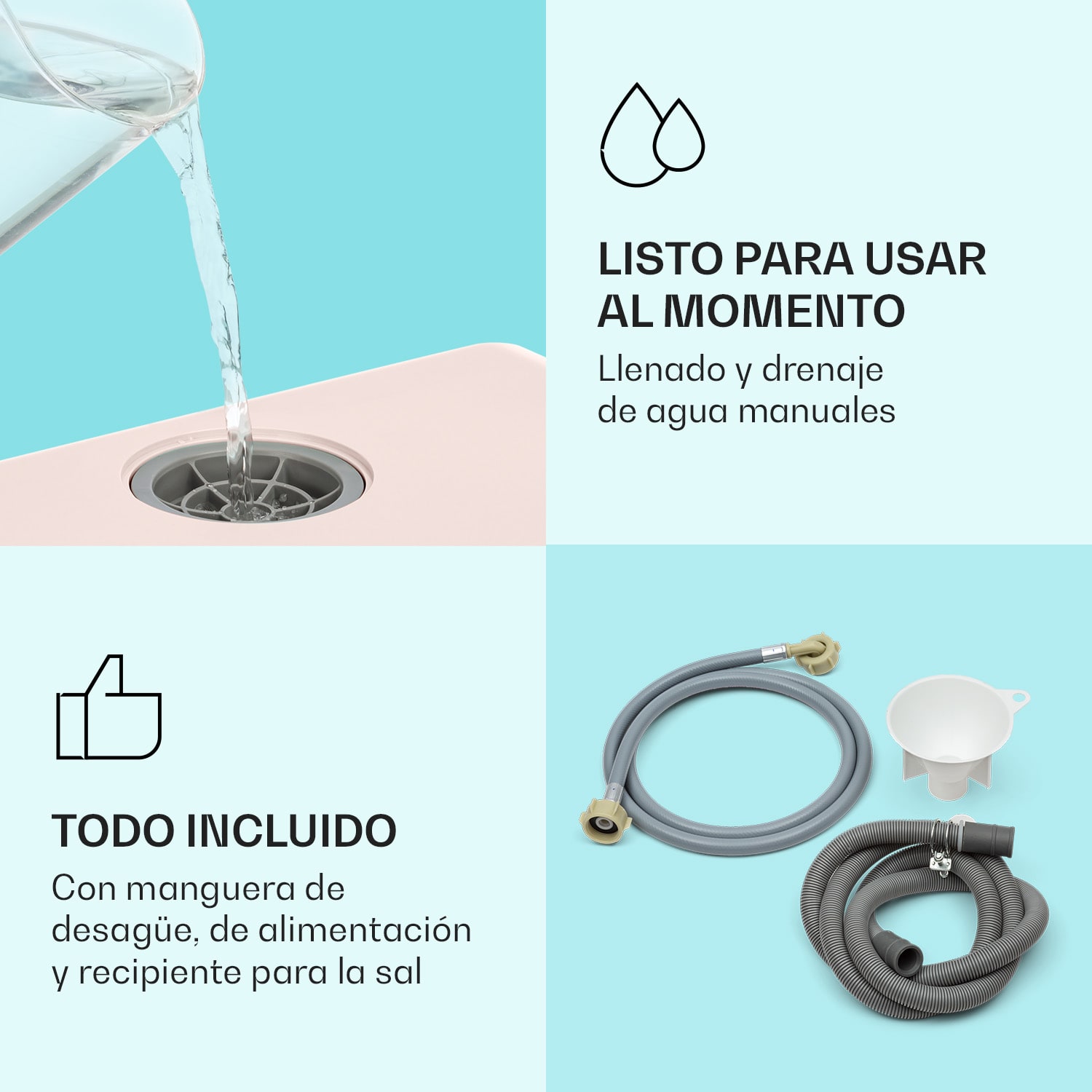 Lavavajillas Aquatica de libre instalación 2 cubiertos 860W Rosa Suave