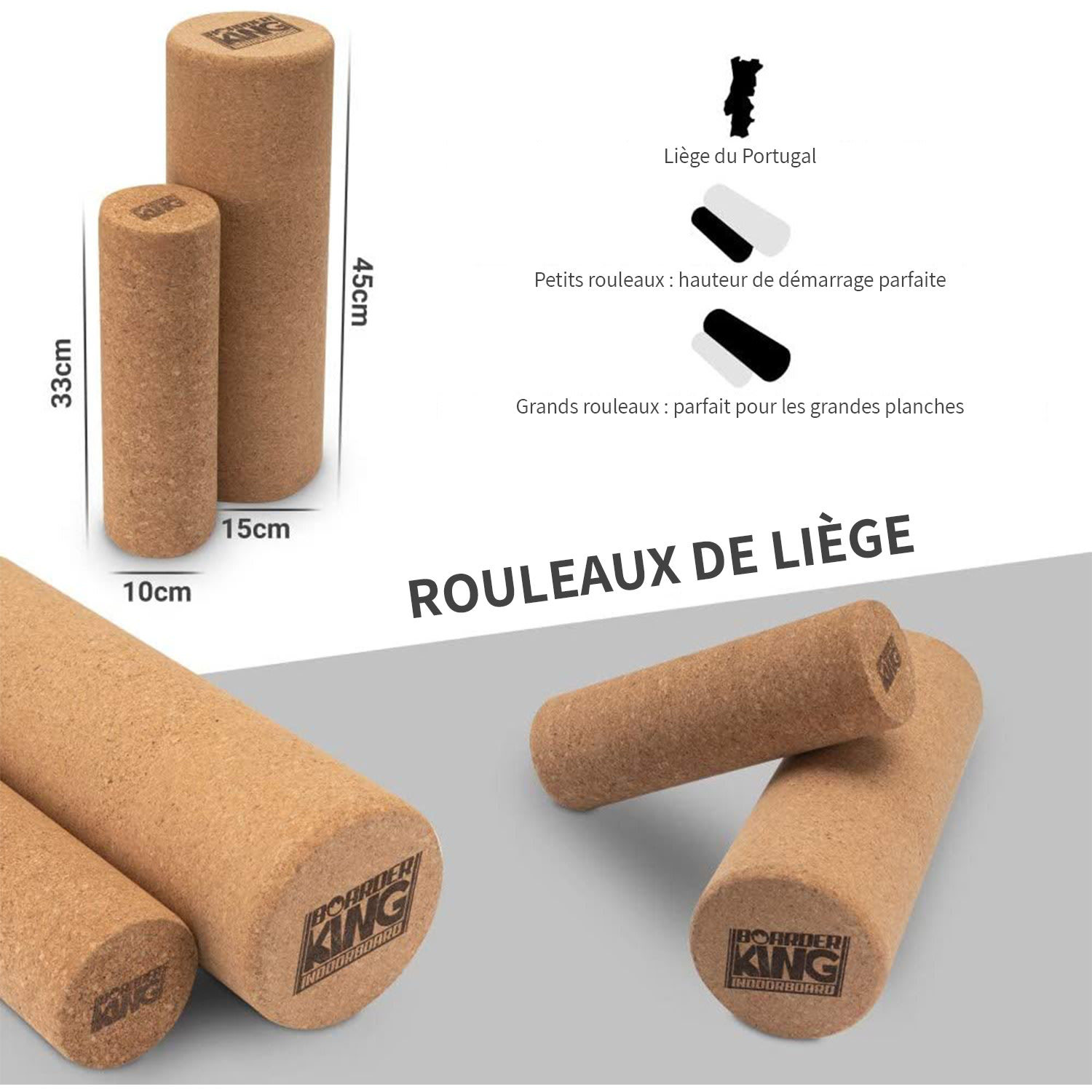 rouleau de liège pour planche d'équilibre rouleau de fascia rouleau de massage rouleau de fitness 10 x 33 cm