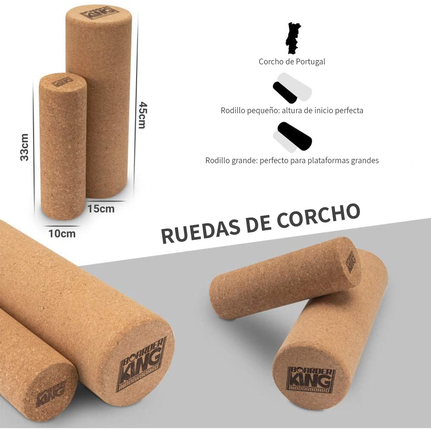Rodillo de corcho para tabla de equilibrio Rodillo de fascia Rodillo de masaje Rodillo de fitness 15 x 45 cm