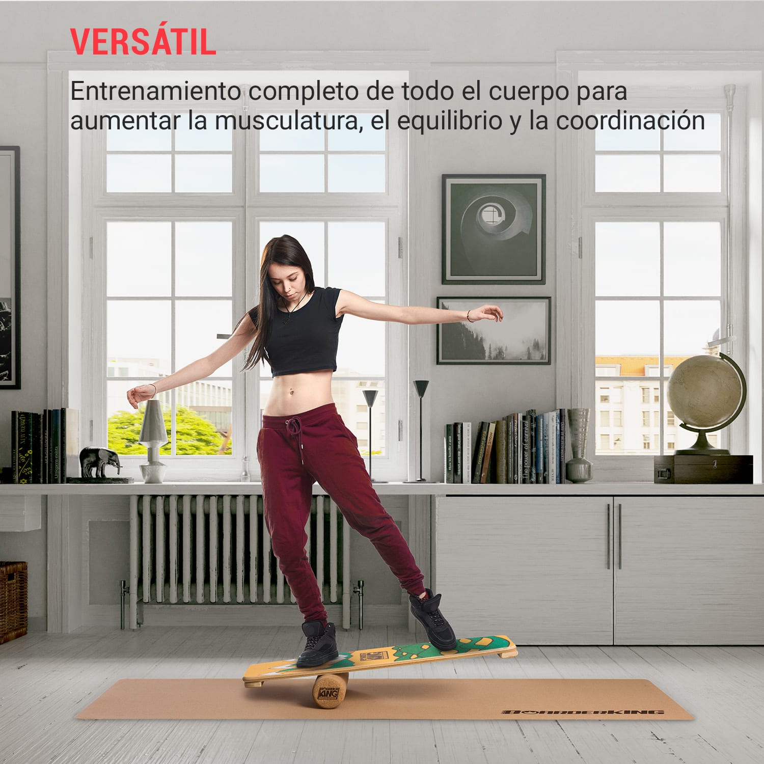 Indoorboard Edición Limitada Wakeboard tabla de equilibrio + Esterilla + Rodillo de madera / corcho 