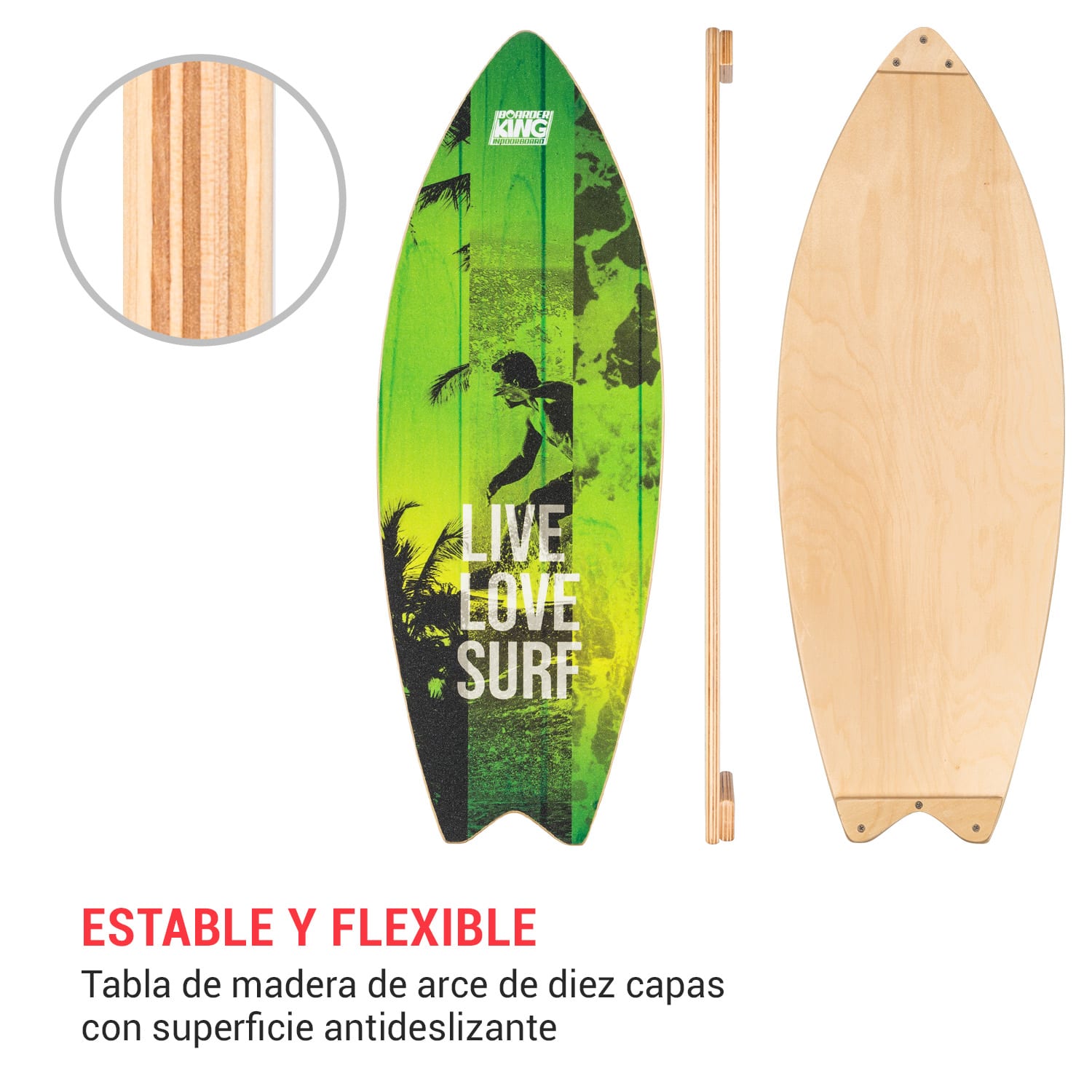 Indoorboard Wave Tabla de equilibro + Esterilla + Rodillo Madera/Corcho Green Surf