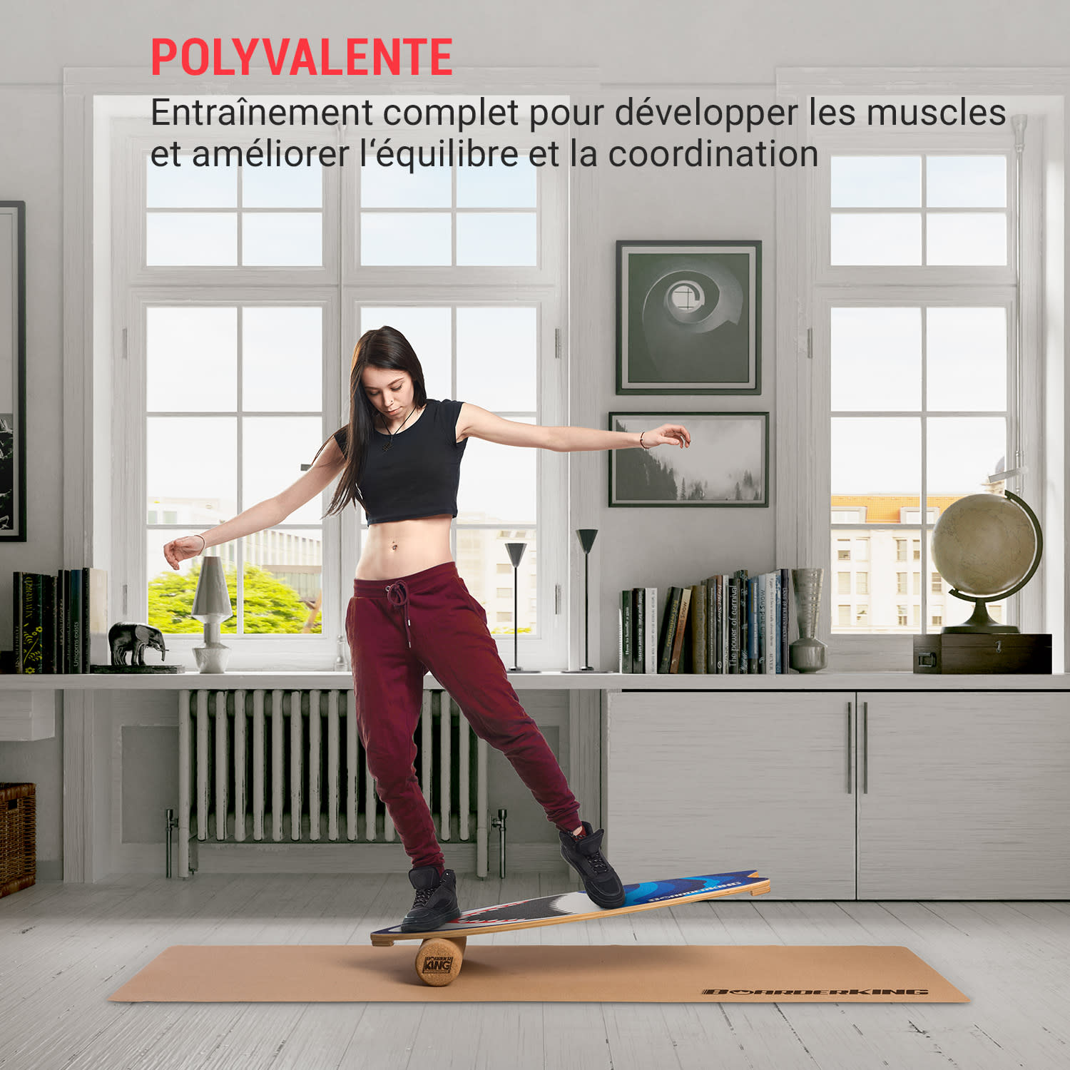 Indoorboard Wave balance board + mat + rol hout/kurk 