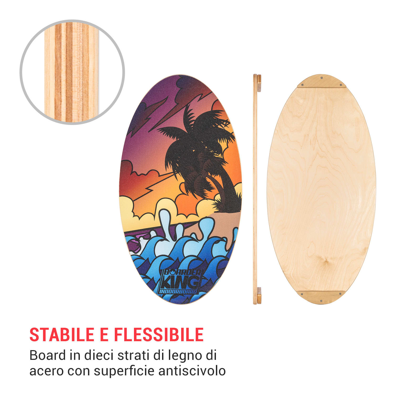 Indoorboard Allrounder, Balance Board + Tappetino + Rullo, Legno/Sughero Multi