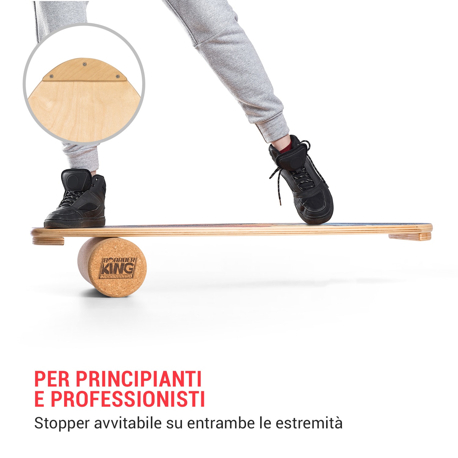 Indoorboard Allrounder, Balance Board + Tappetino + Rullo, Legno/Sughero Multi