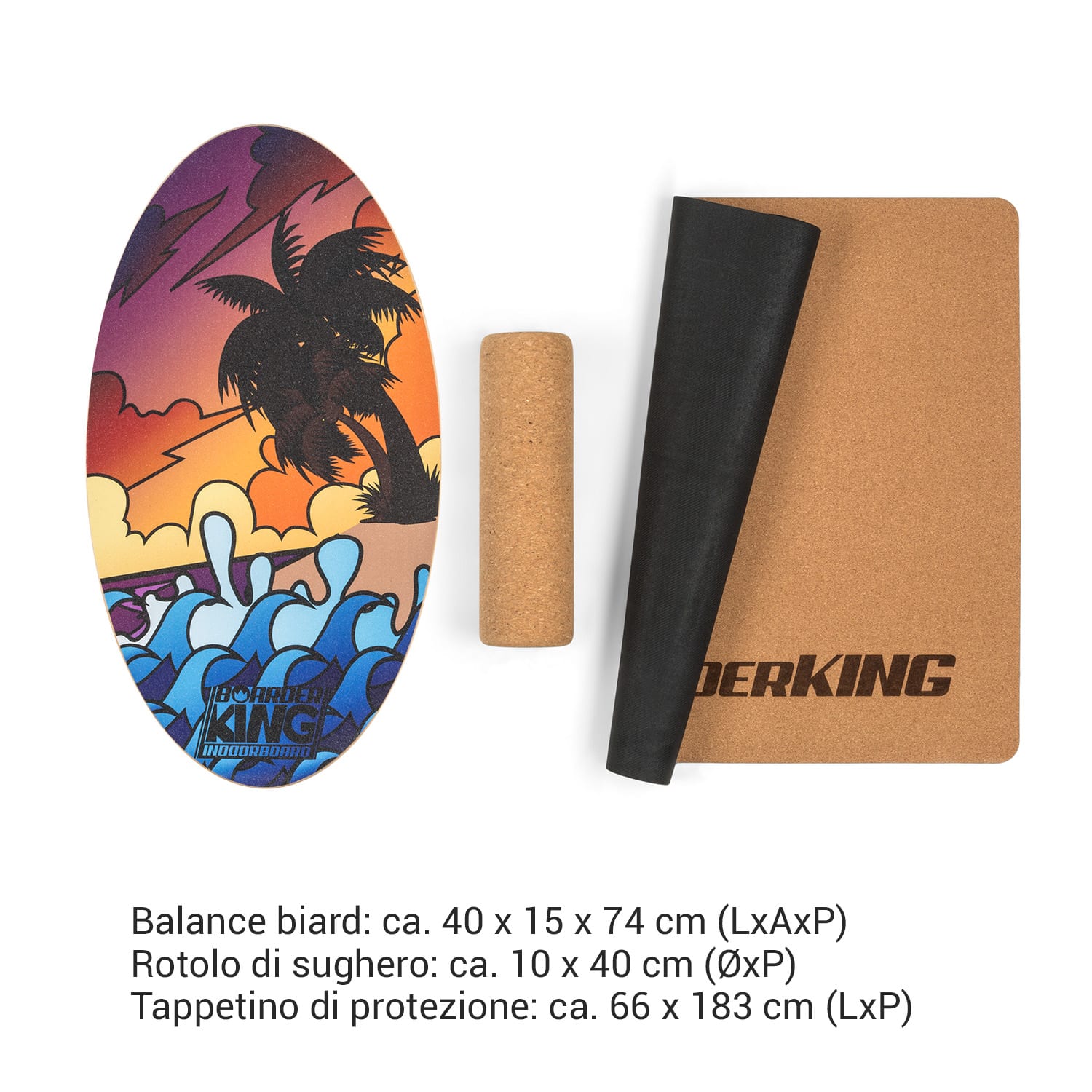 Indoorboard Allrounder, Balance Board + Tappetino + Rullo, Legno/Sughero Multi