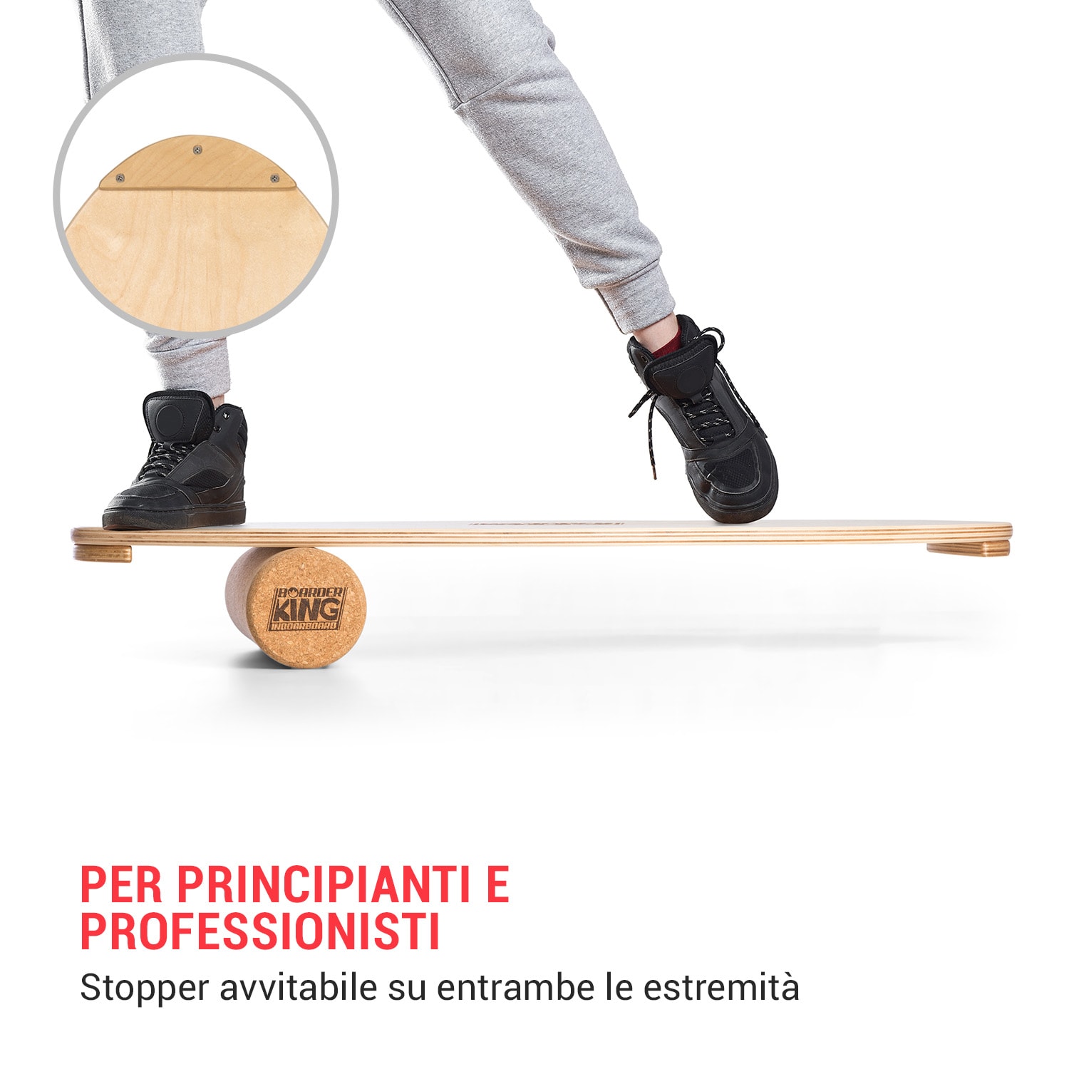 Indoorboard Allrounder, Balance Board + Tappetino + Rullo, Legno/Sughero Acero