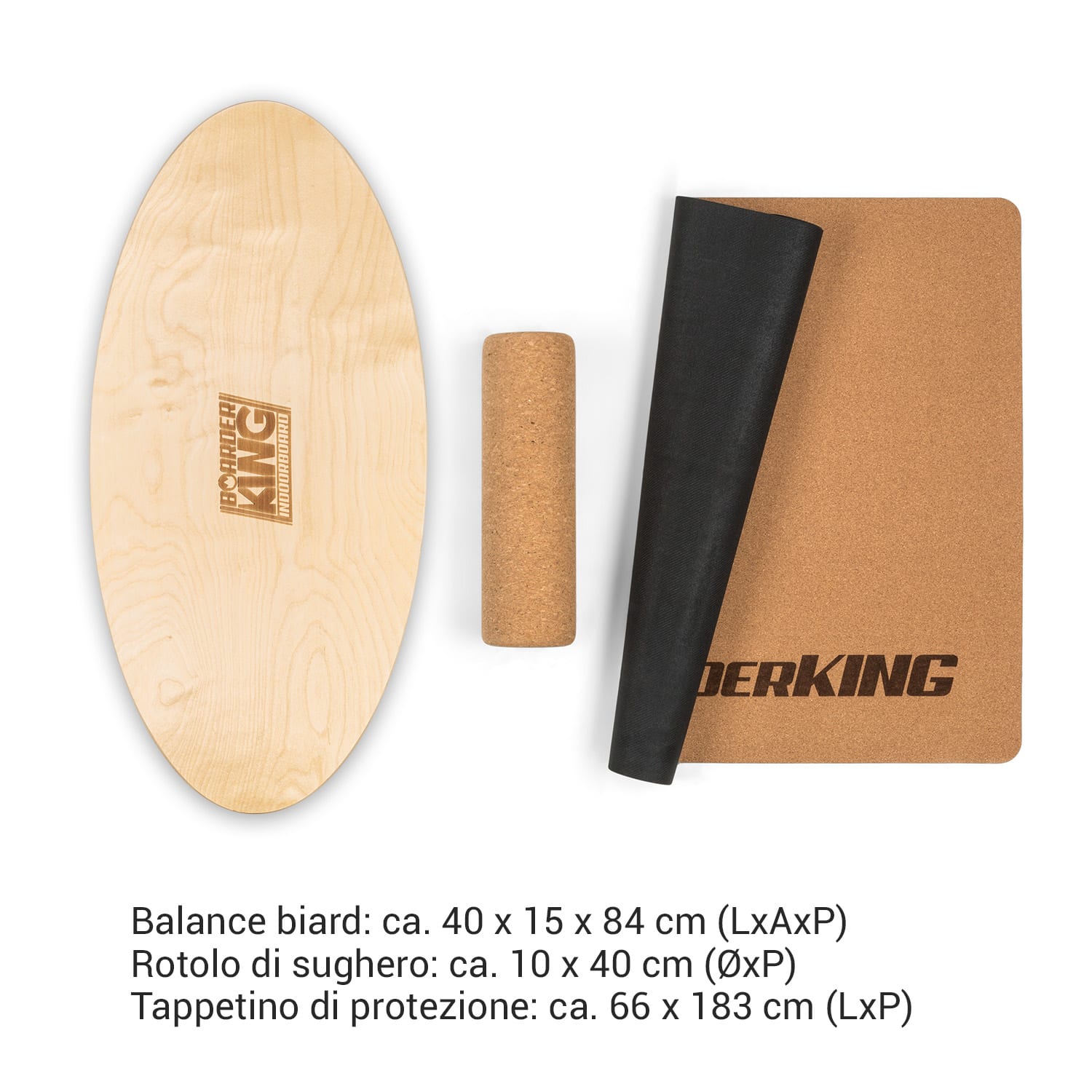 Indoorboard Allrounder, Balance Board + Tappetino + Rullo, Legno/Sughero Acero