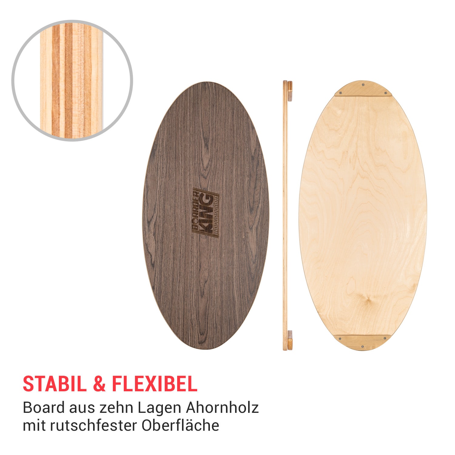 Indoorboard Allrounder Balance Board + Matte + Rolle Holz / Kork Walnuss