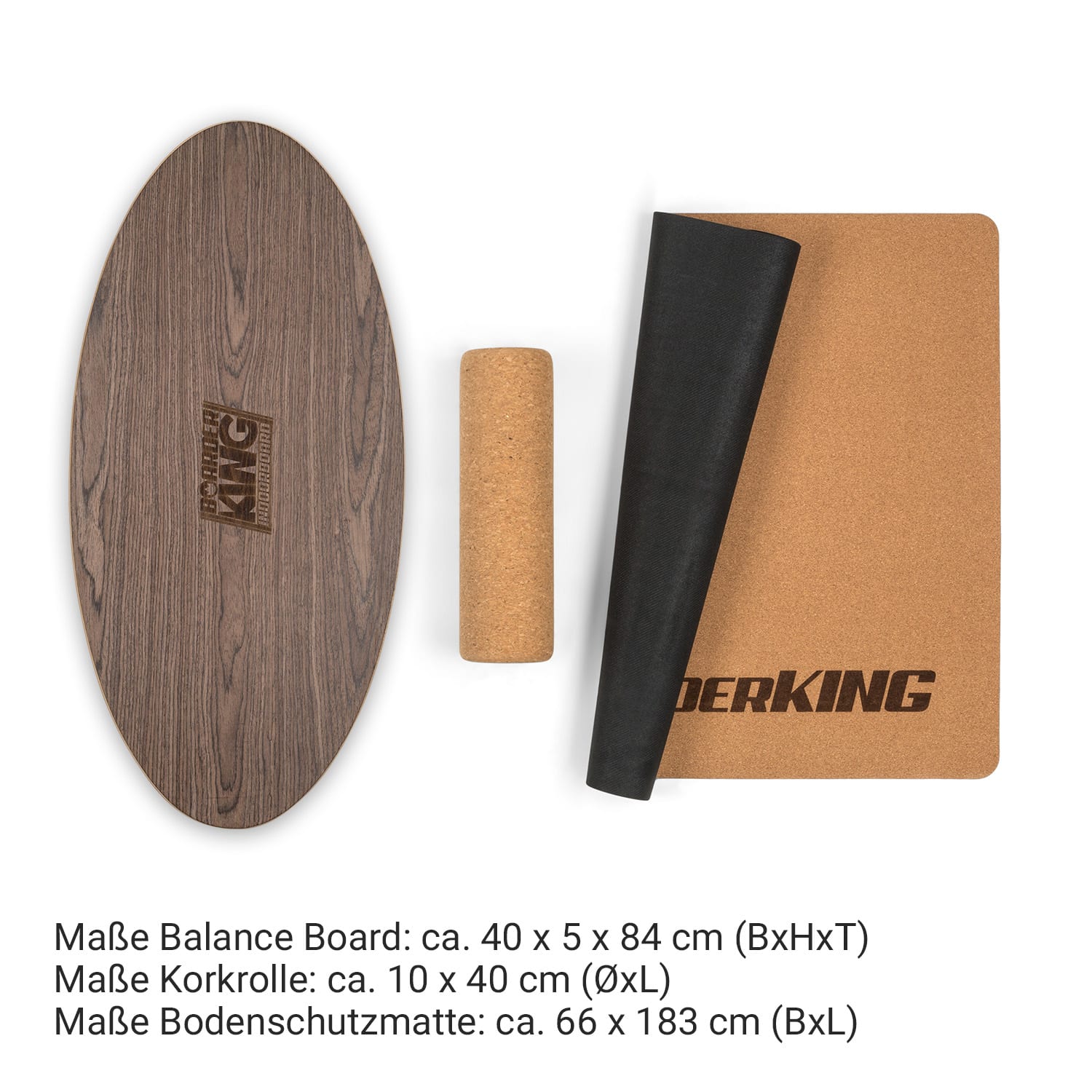 Indoorboard Allrounder Balance Board + Matte + Rolle Holz / Kork Walnuss