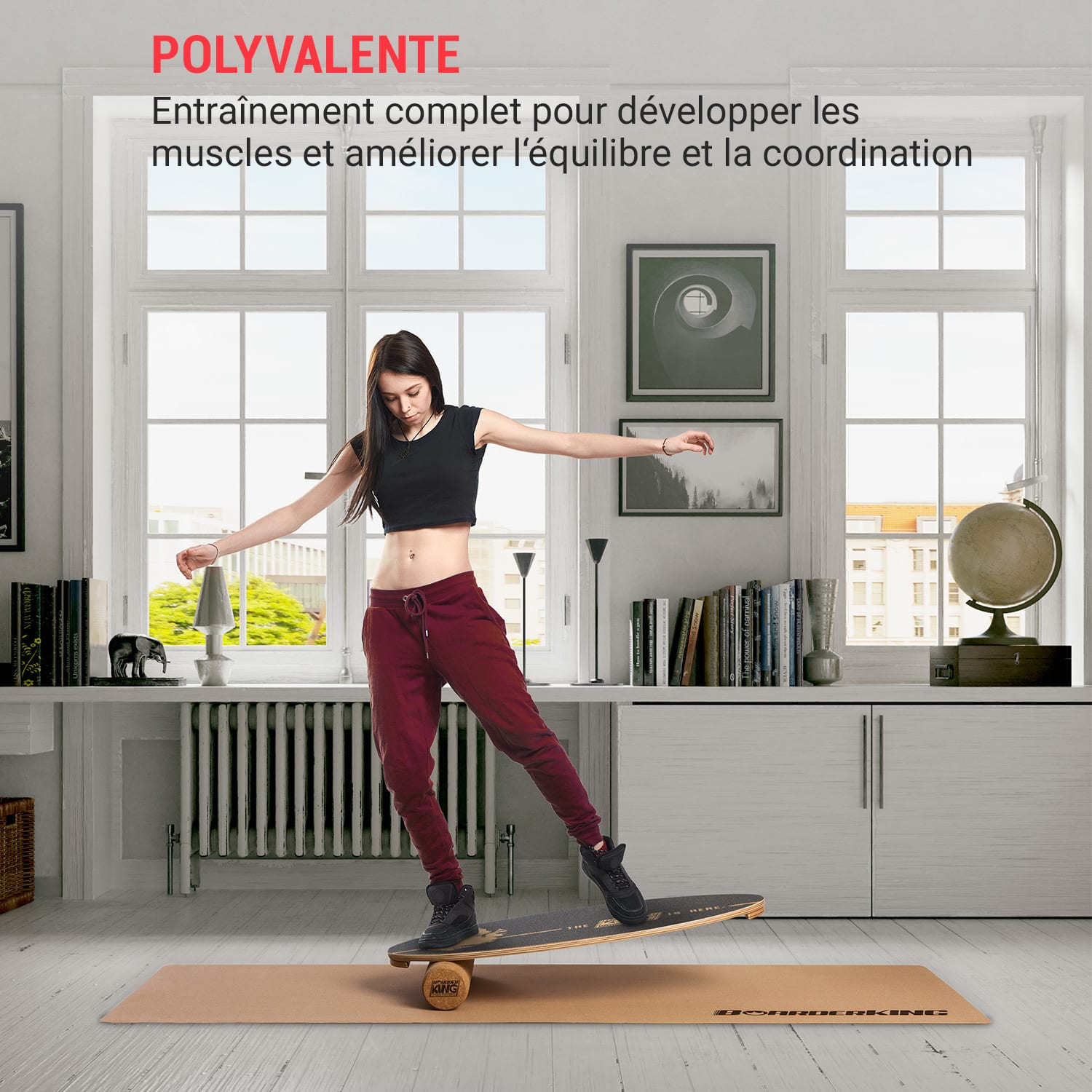 Indoorboard Allrounder planche d'équilibre + tapis + rouleau bois / liège naturel BoarderKing