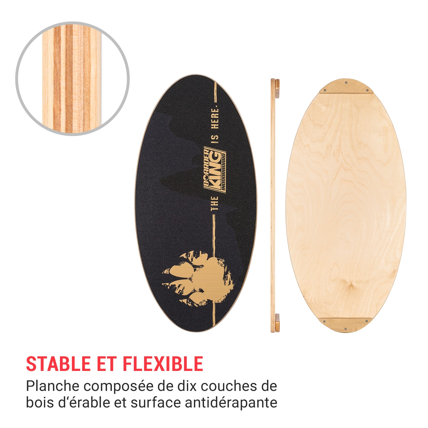 Indoorboard Allrounder planche d'équilibre + tapis + rouleau bois / liège naturel BoarderKing