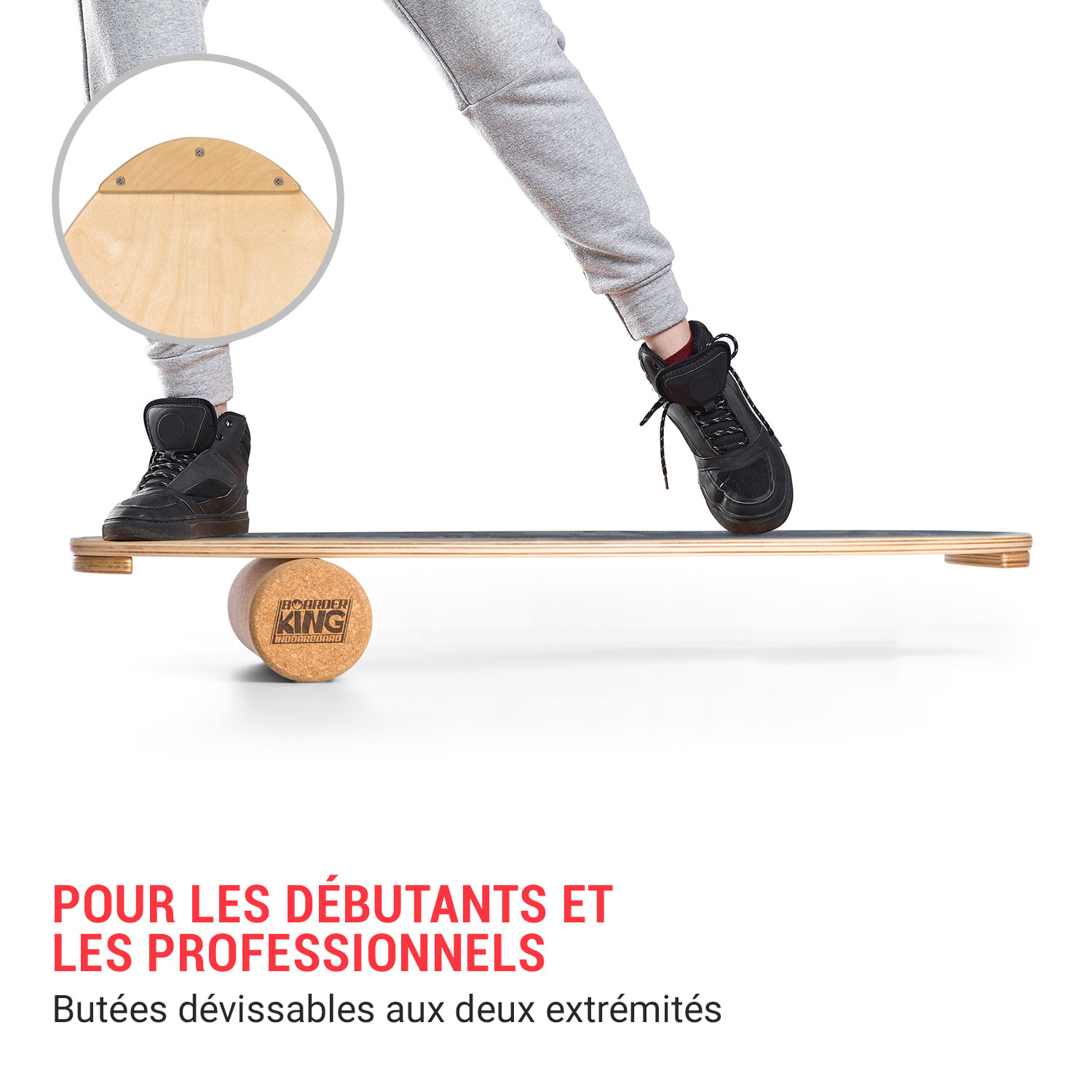 Indoorboard Allrounder planche d'équilibre + tapis + rouleau bois / liège naturel BoarderKing