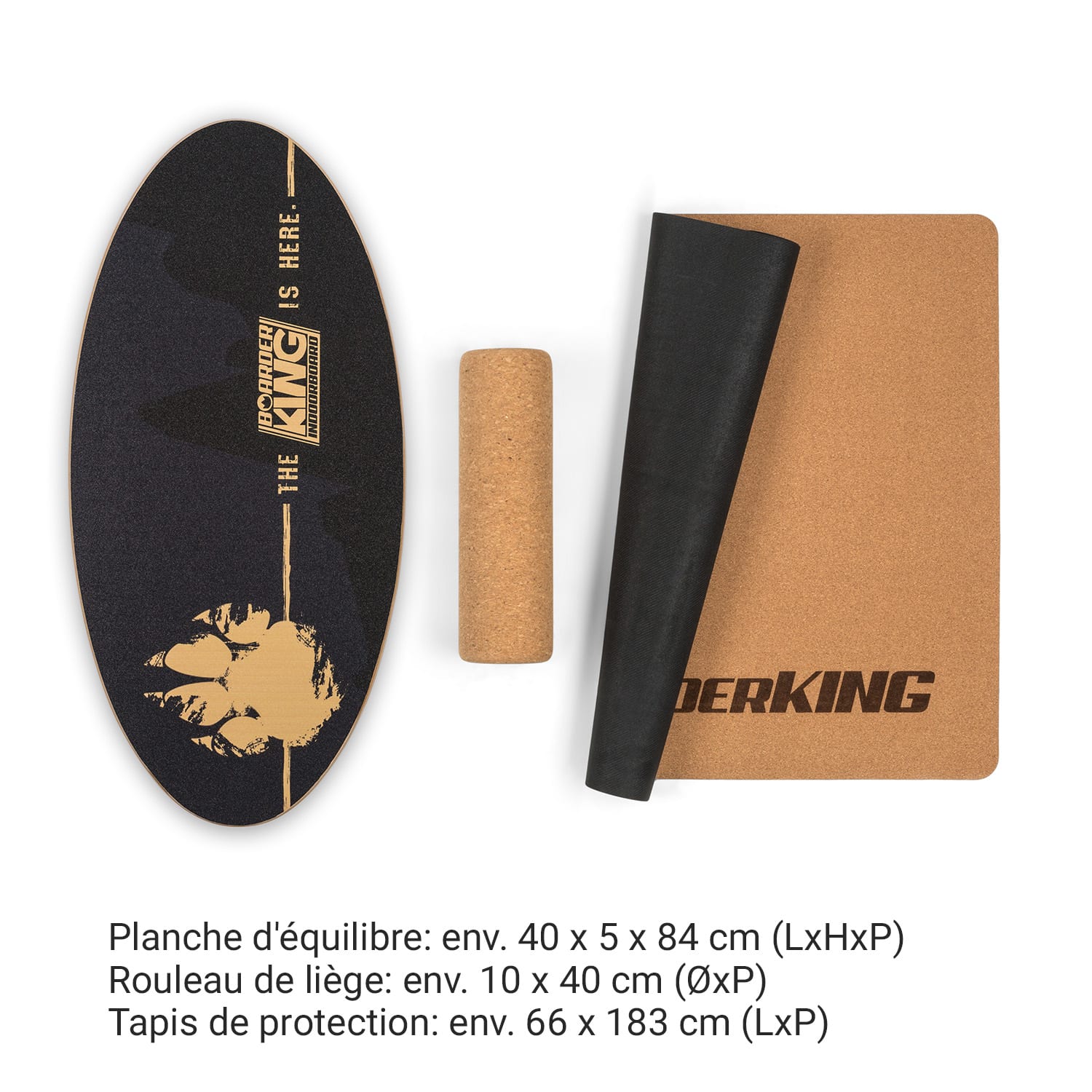 Indoorboard Allrounder planche d'équilibre + tapis + rouleau bois / liège naturel BoarderKing