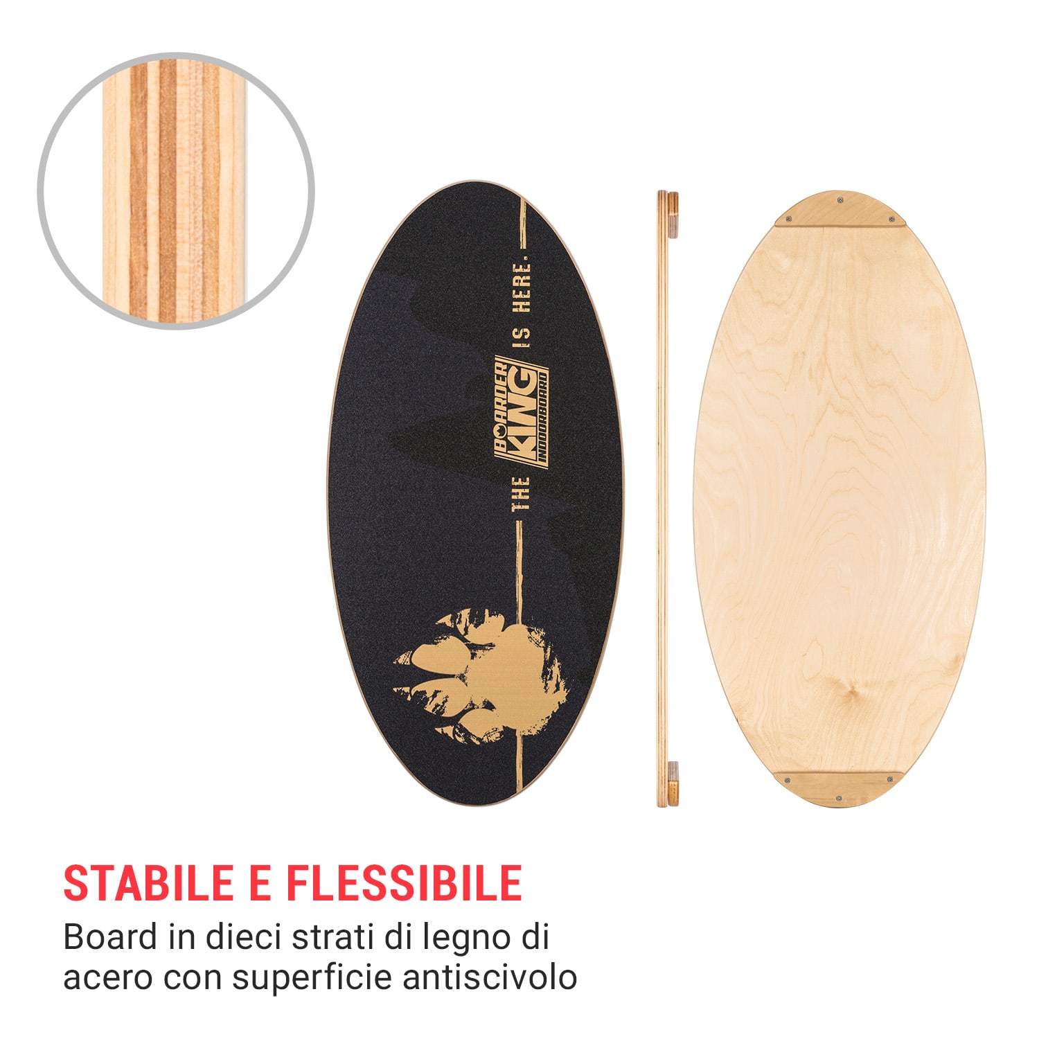 Indoorboard Allrounder, Balance Board + Tappetino + Rullo, Legno/Sughero BoarderKing