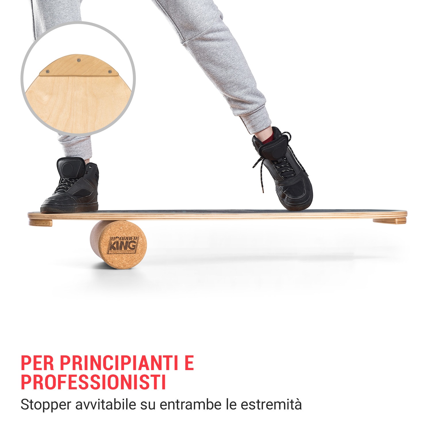 Indoorboard Allrounder, Balance Board + Tappetino + Rullo, Legno/Sughero BoarderKing