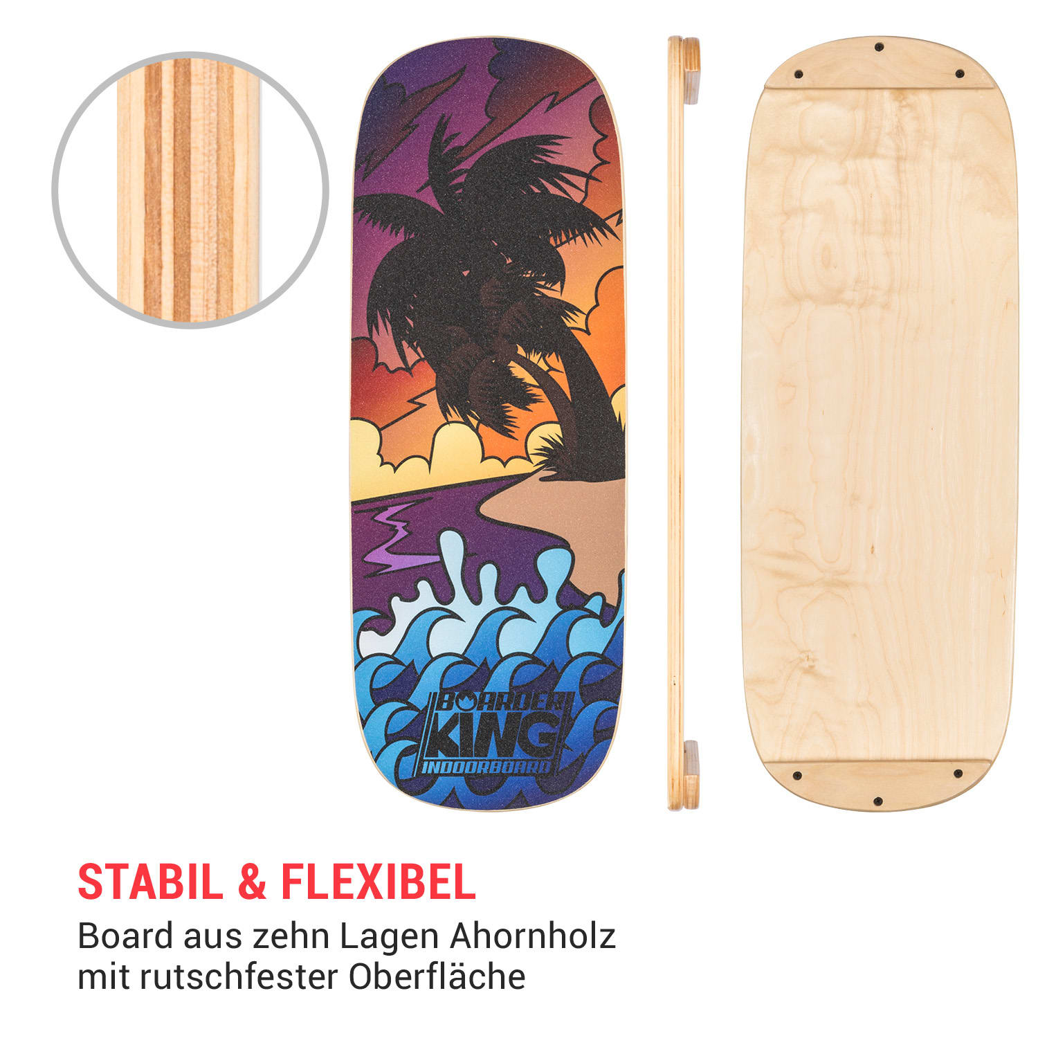 Indoorboard Classic Balance Board + Matte + Rolle Holz / Kork 
