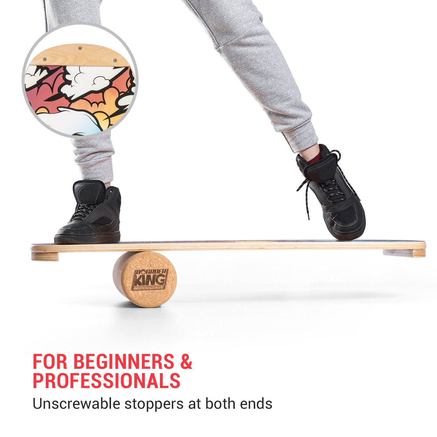 Indoorboard Classic, deska do balansowania + mata + wałek, drewno/korek, czerwona Multi