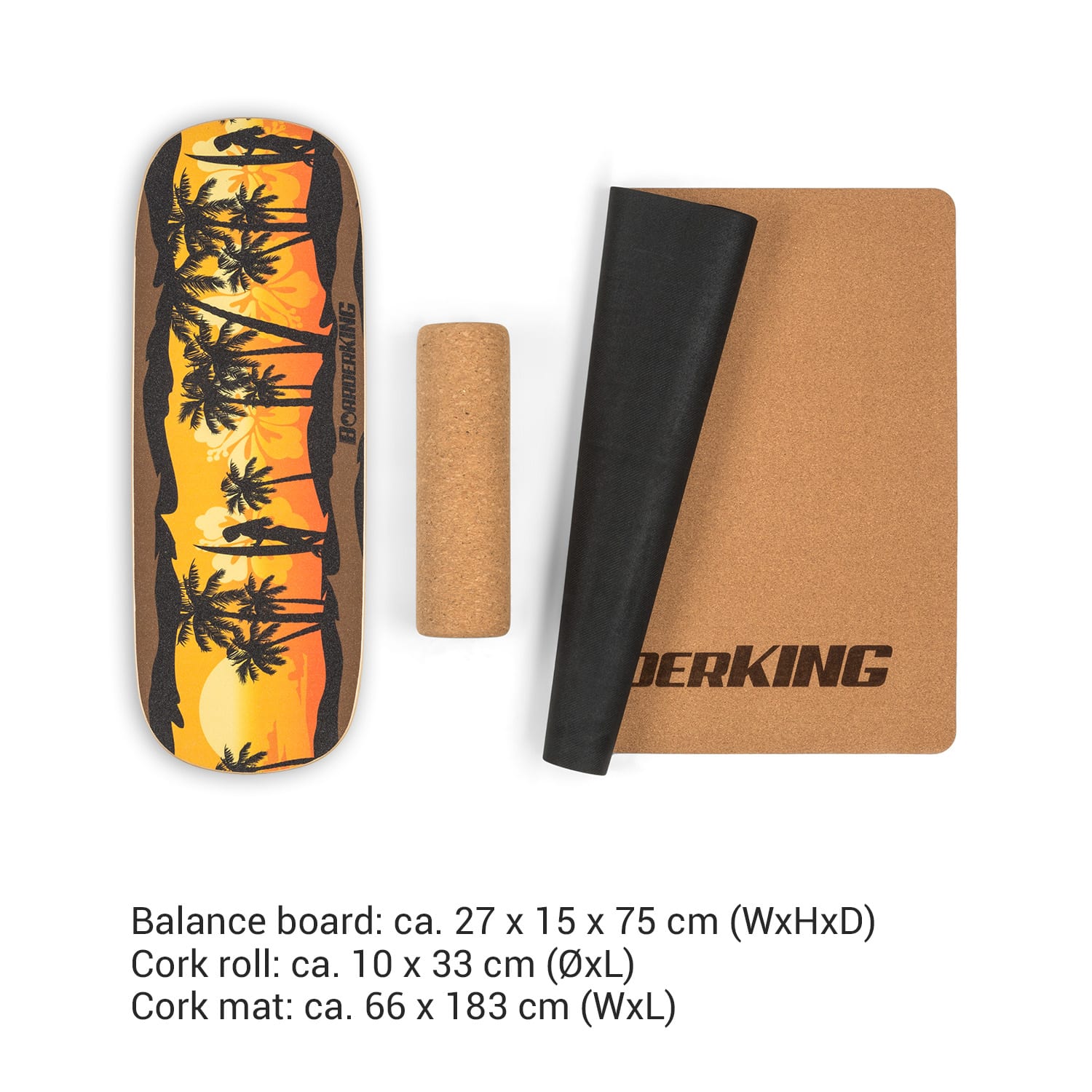 Indoorboard Classic, deska do balansowania + mata + wałek, drewno/korek, czerwona Palm Trees